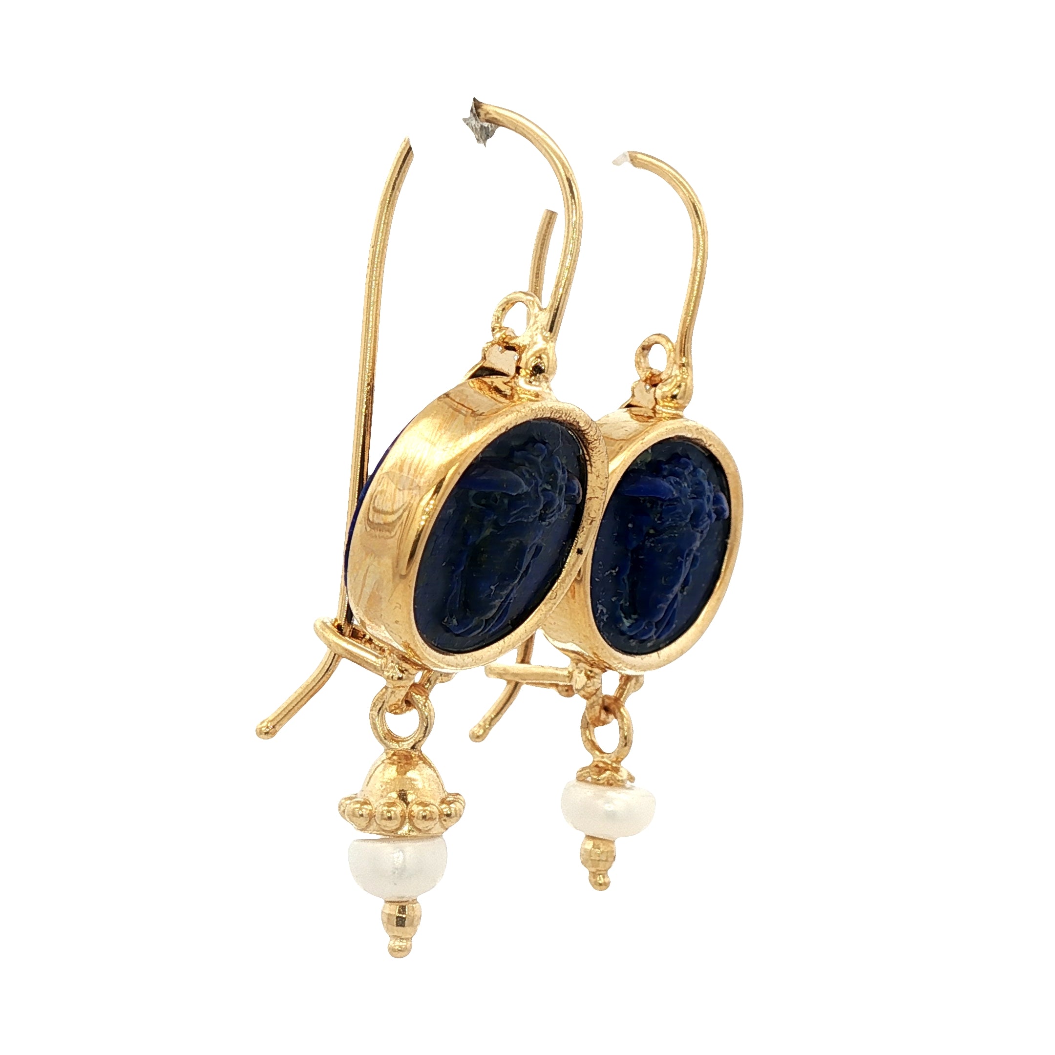 925YG MEDUSA LAPIS LAZULI AND PEARL EARRINGS