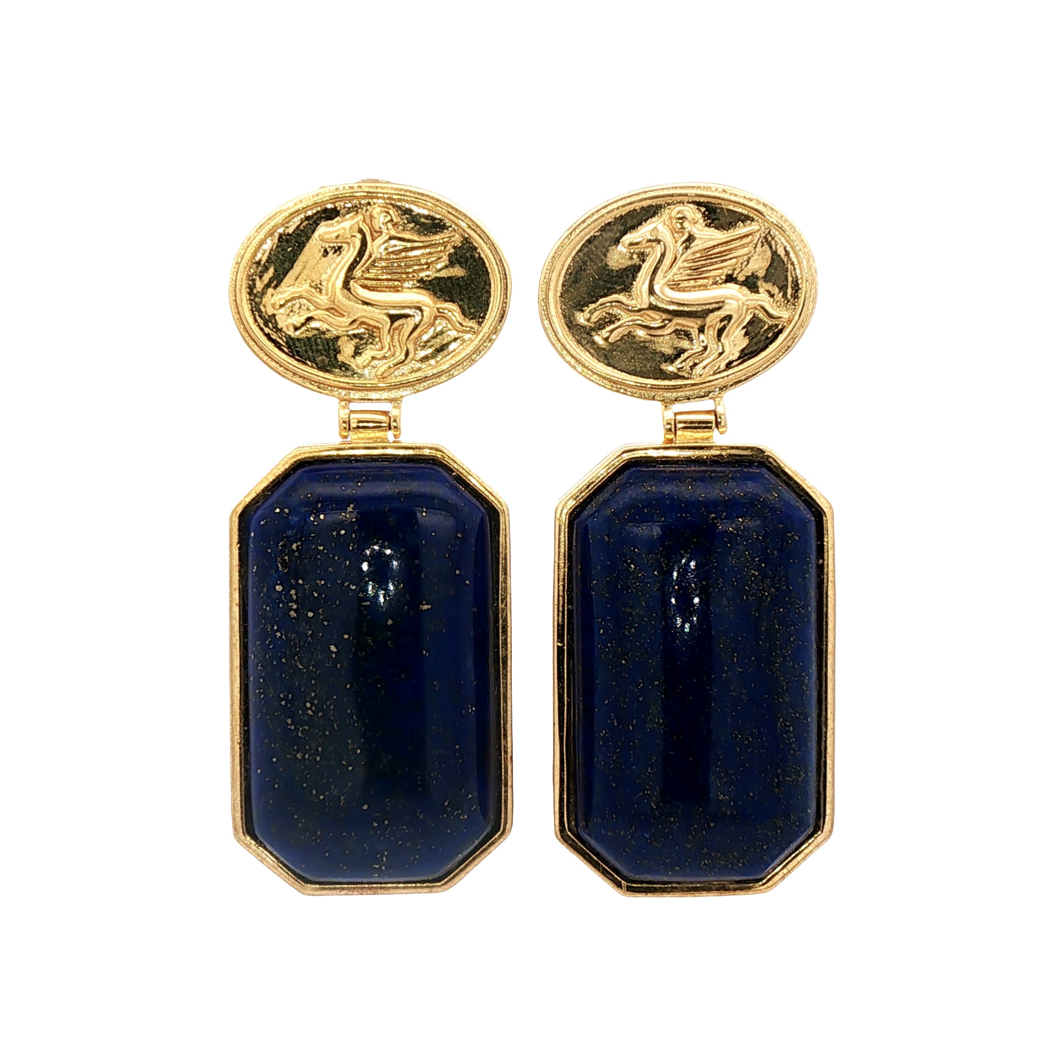 925YG PEGASUS AND RECTAGULO LAPIS LAZULI EARRINGS