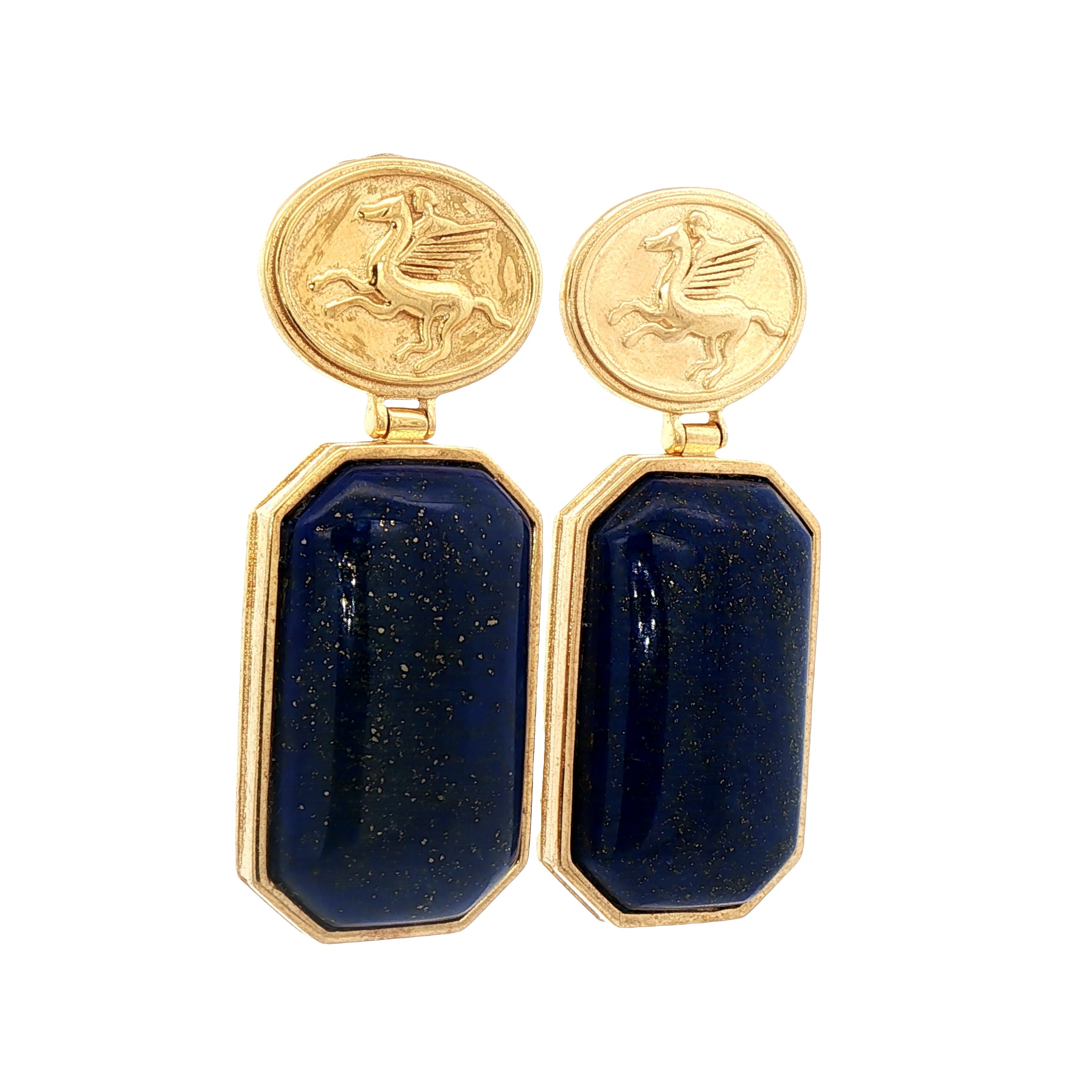 925YG PEGASUS AND RECTAGULO LAPIS LAZULI EARRINGS