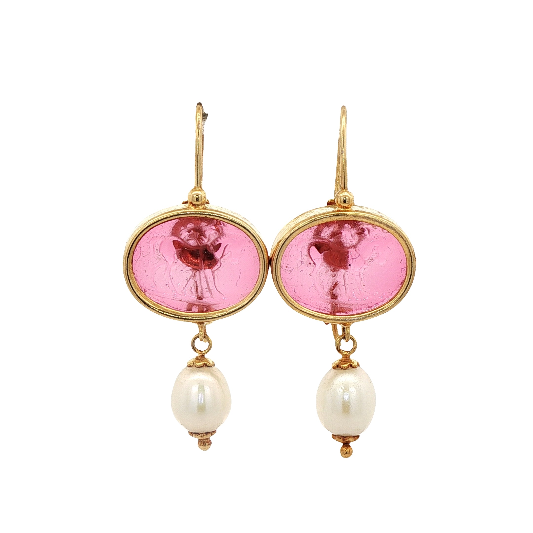 925YG HORSES PINK AND PEARL EARRINGS