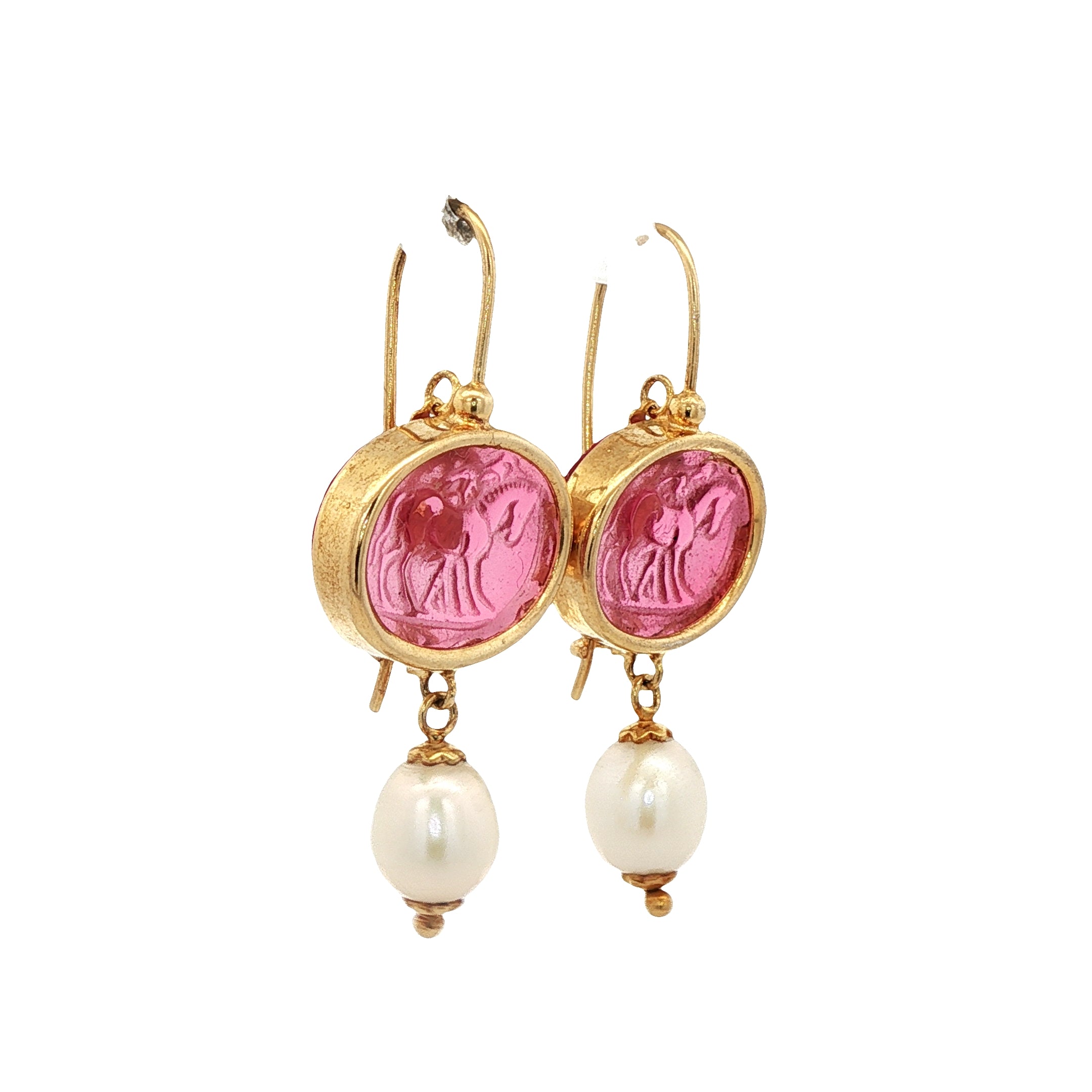925YG HORSES PINK AND PEARL EARRINGS