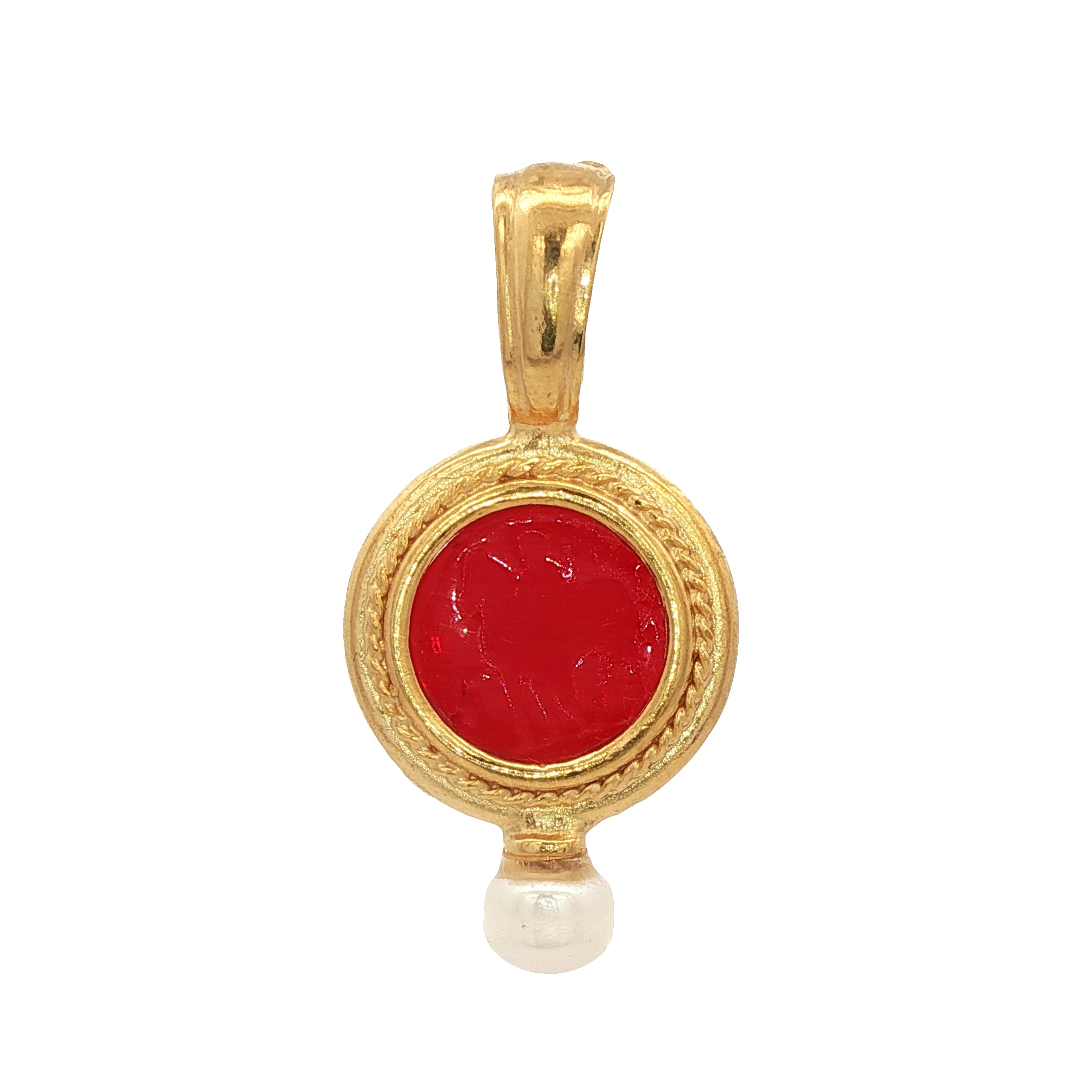 925YG HORSES RED AND PEARL PENDANT