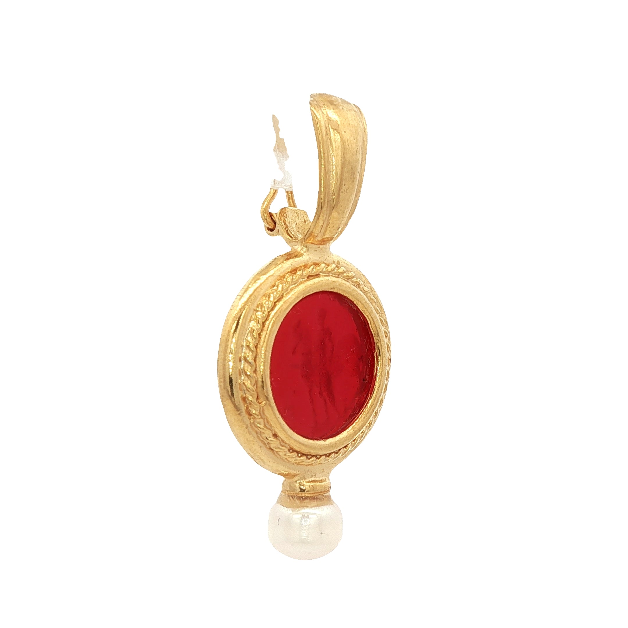 925YG HORSES RED AND PEARL PENDANT