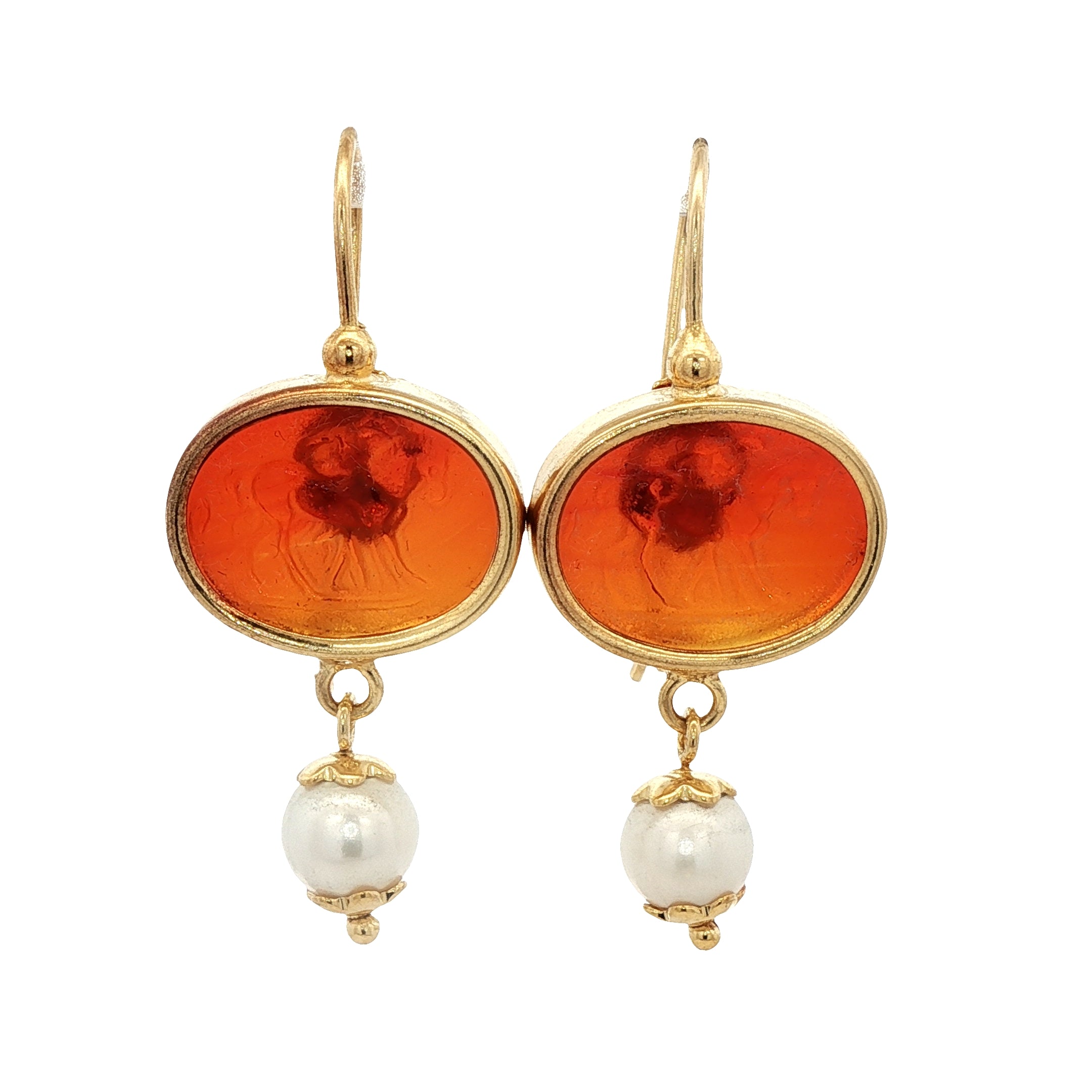 925YG HORSES AMBAR AND PEARL EARRINGS