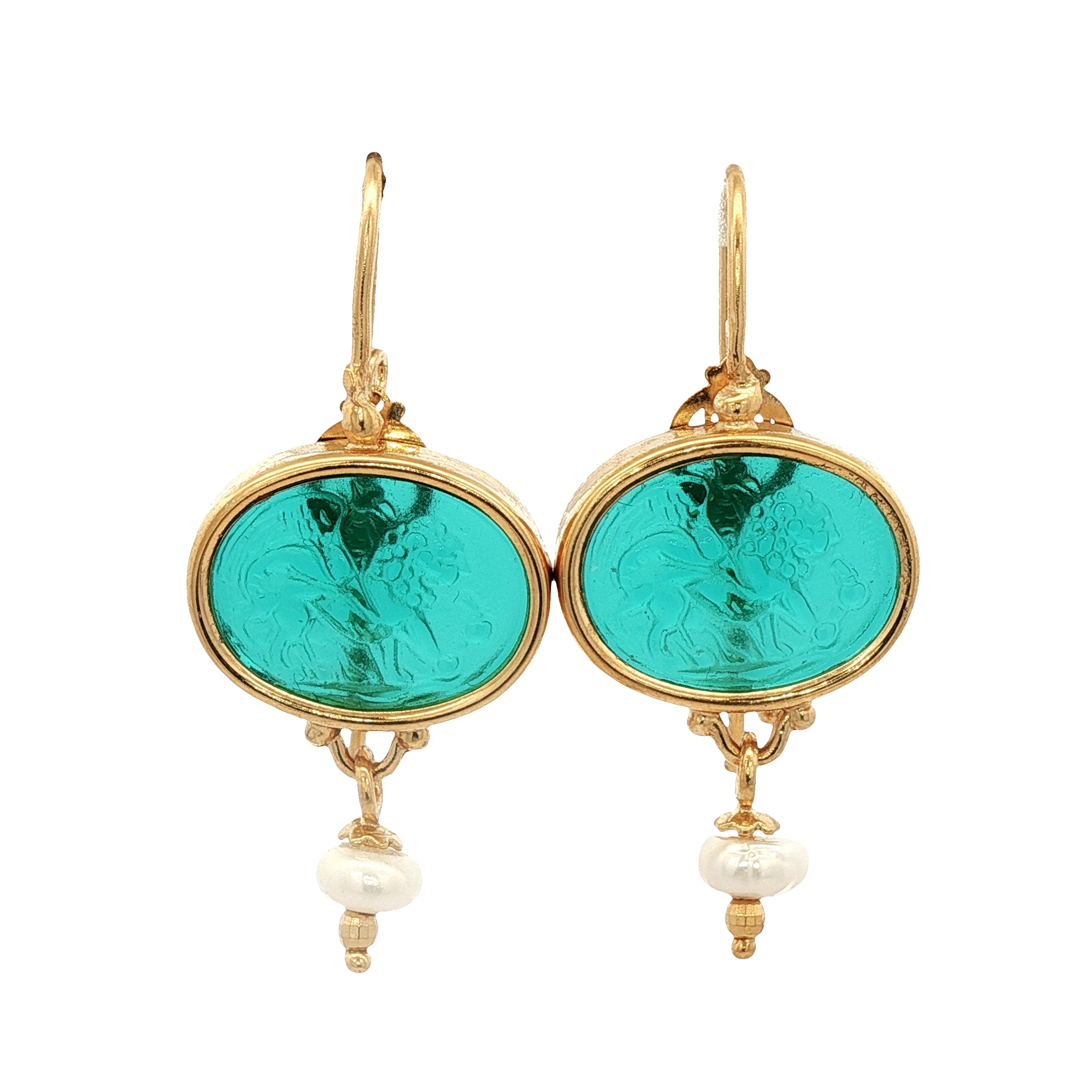 925YG CHIMERA GREEN AND PEARL EARRINGS