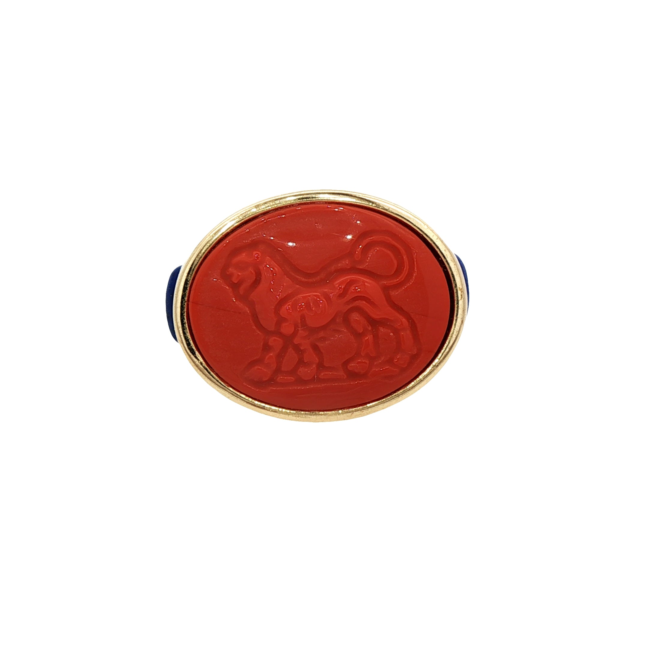 925YG CHIMERA ORANGE AND LAPIS LAZULI RING T7