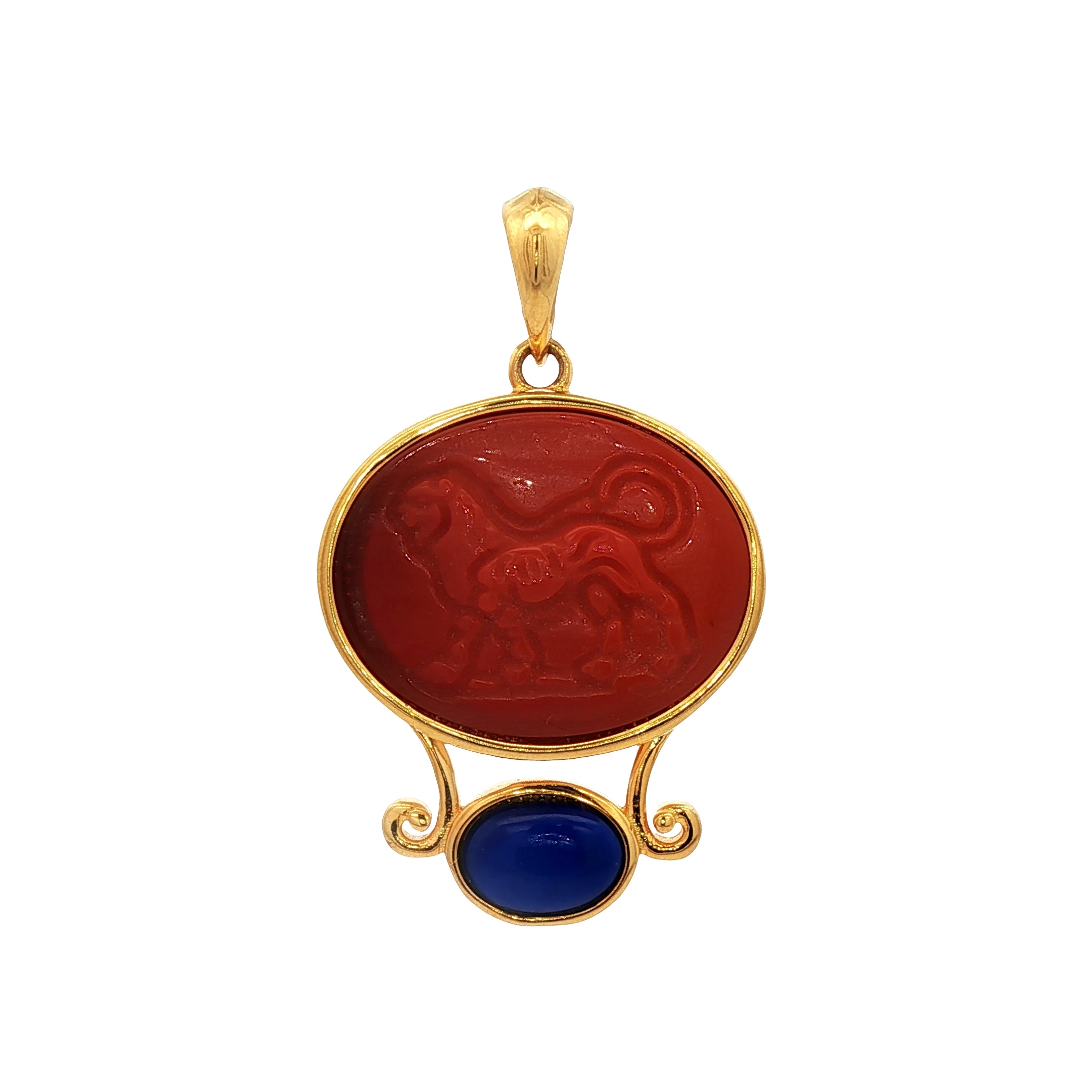 925YG CHIMERA ORANGE AND LAPIS LAZULI PENDANT