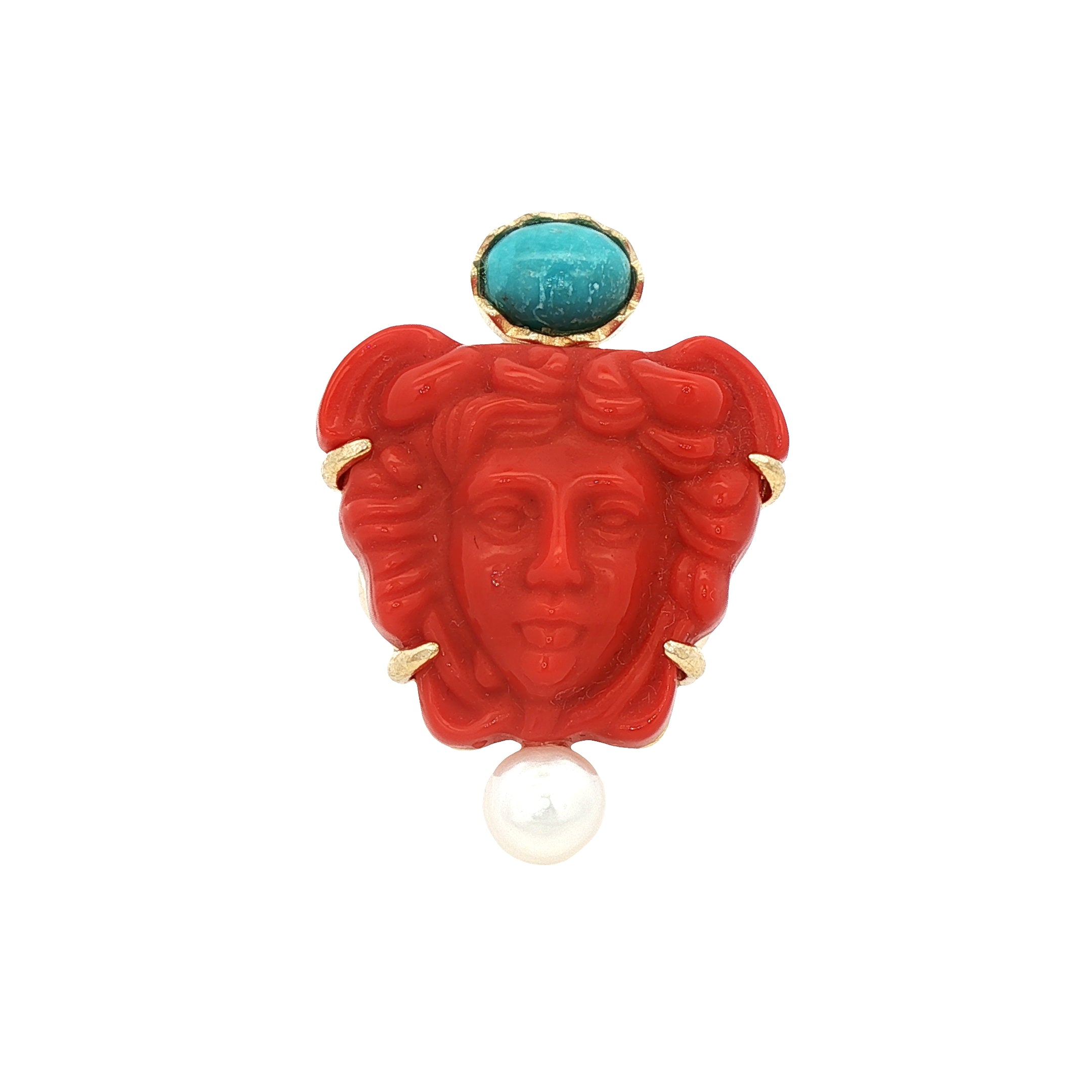 925YG MEDUSA AND PEARL TURQUOISE RING T7