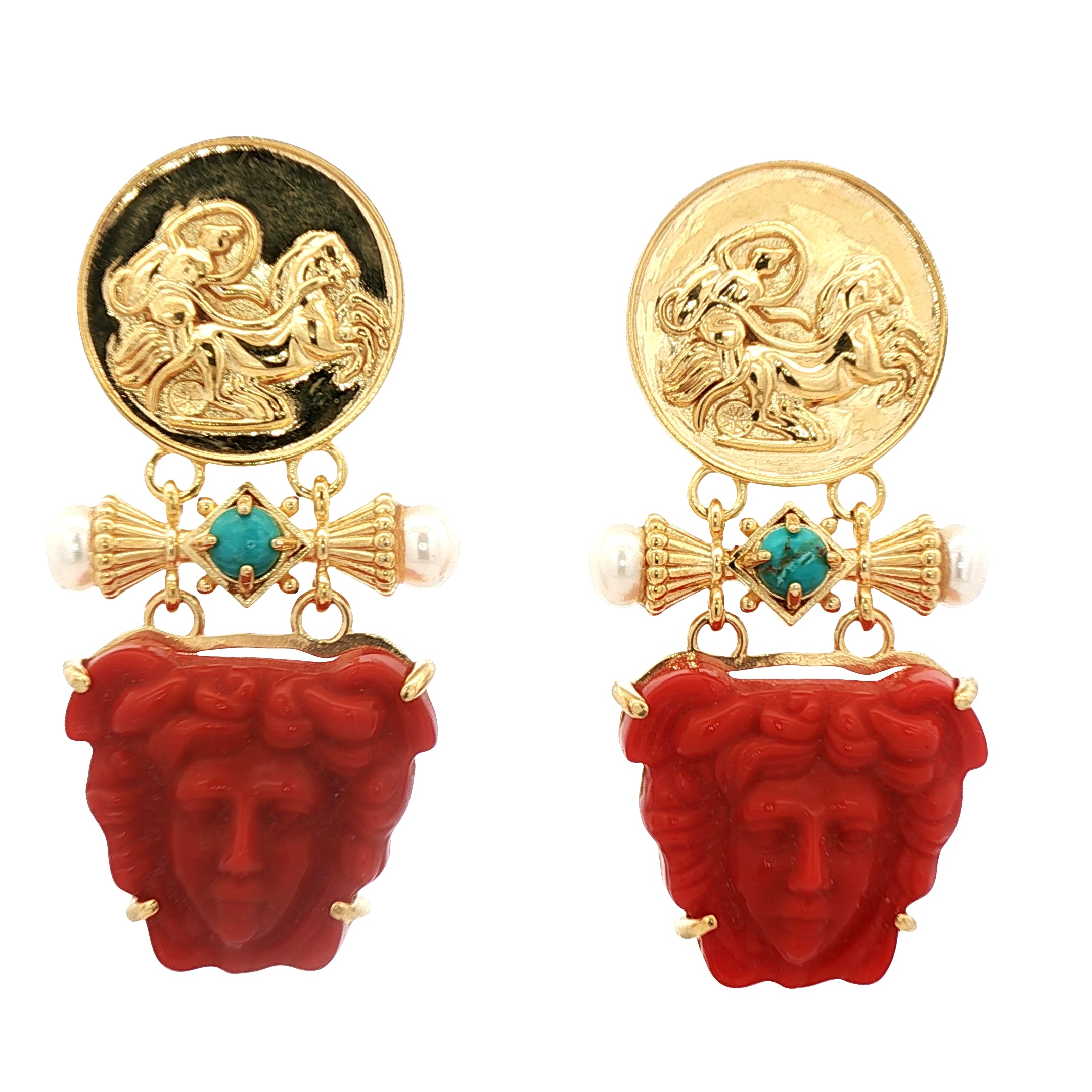 925YG MEDUSA AND PEARL TURQUOISE EARRINGS
