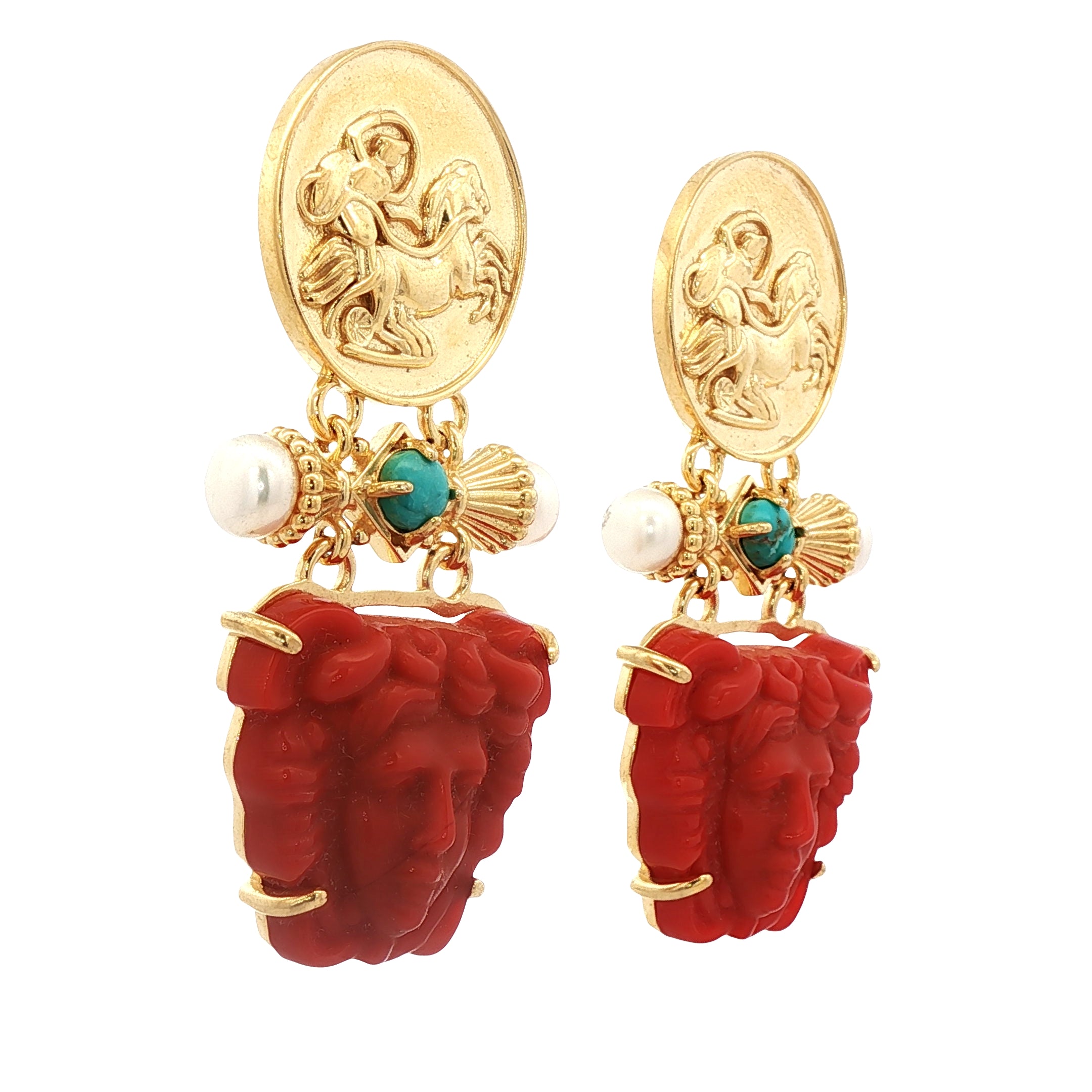 925YG MEDUSA AND PEARL TURQUOISE EARRINGS