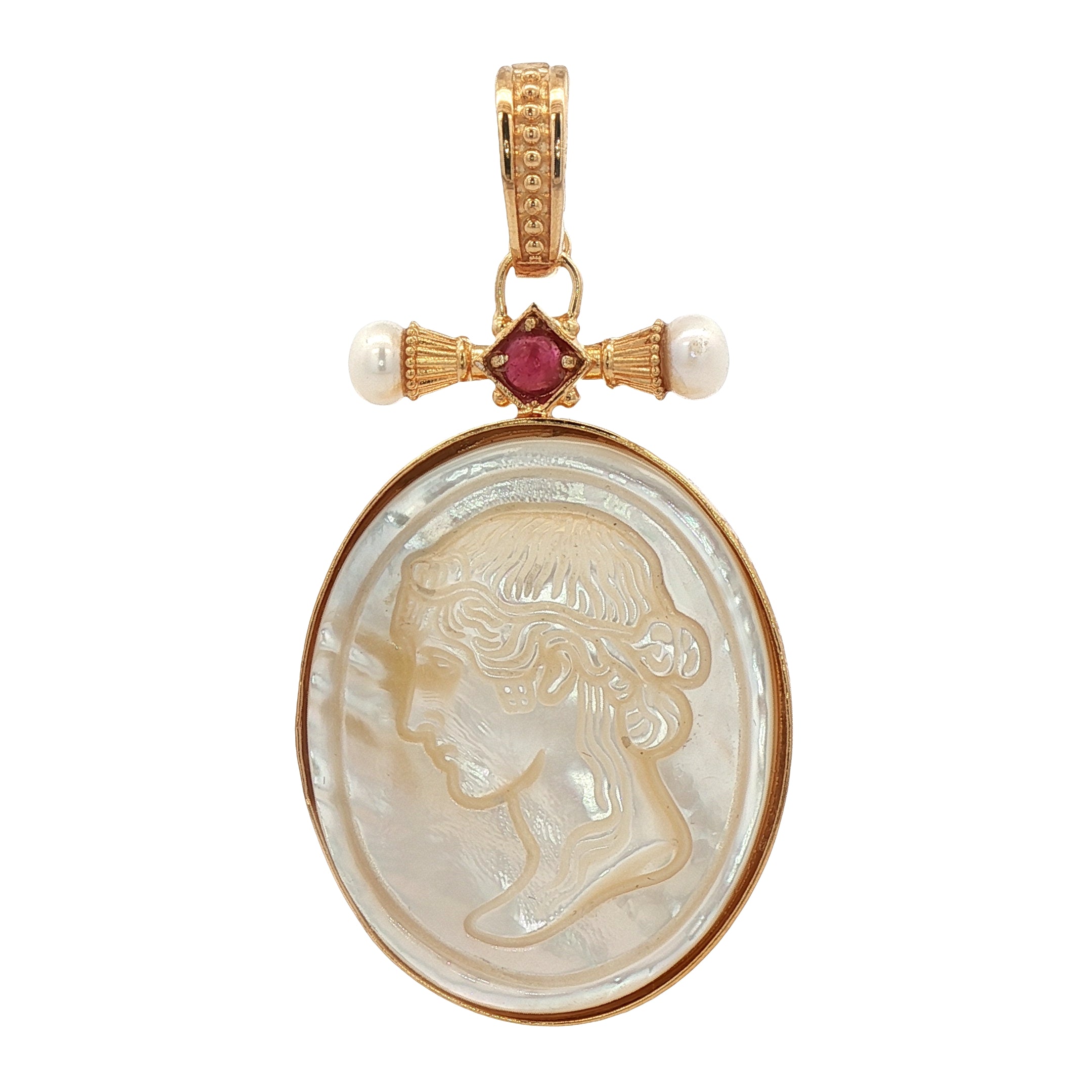 925YG CERES MOP AND PEARL RUBY PENDANT