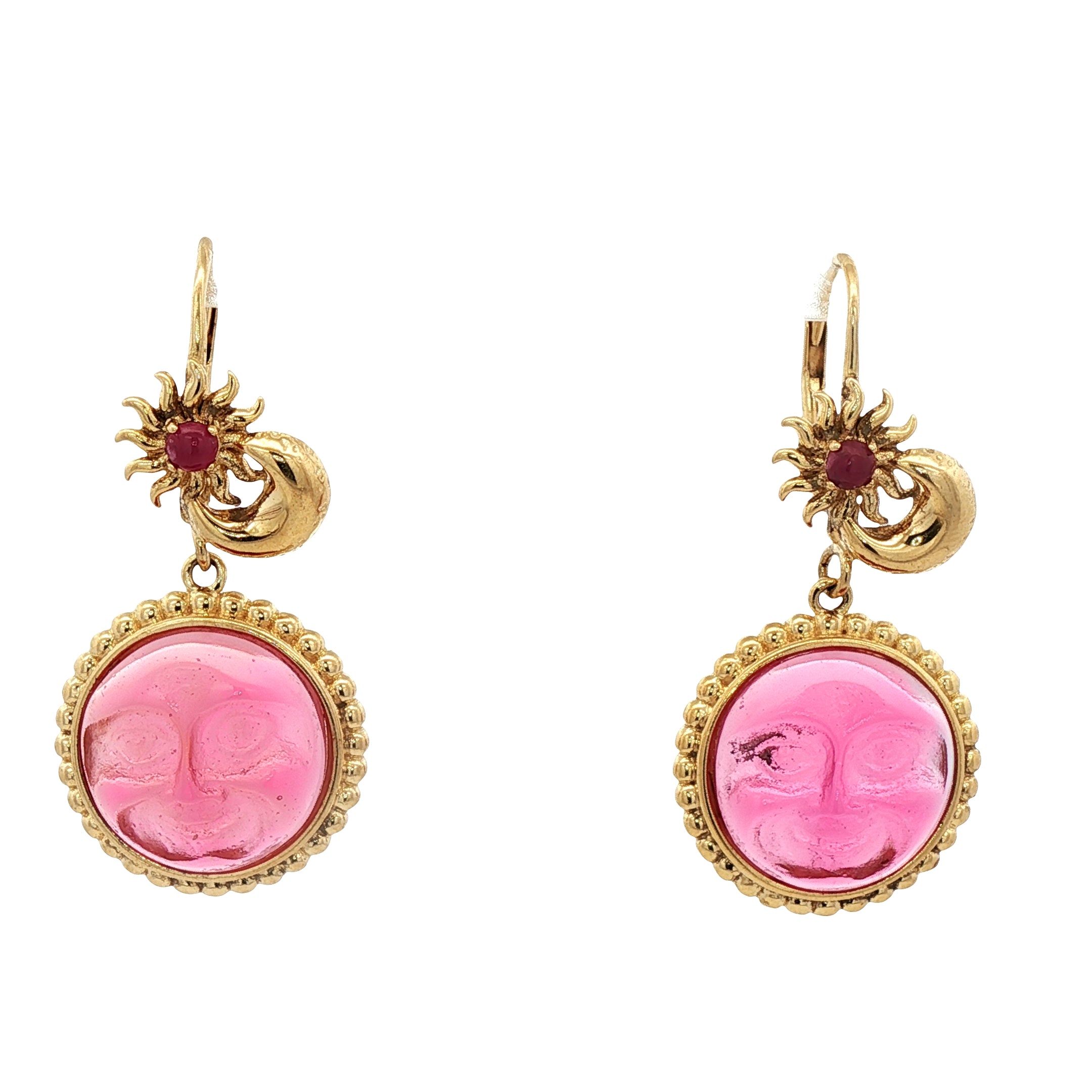 925YG MOON PINK AND SUN RUBY EARRINGS