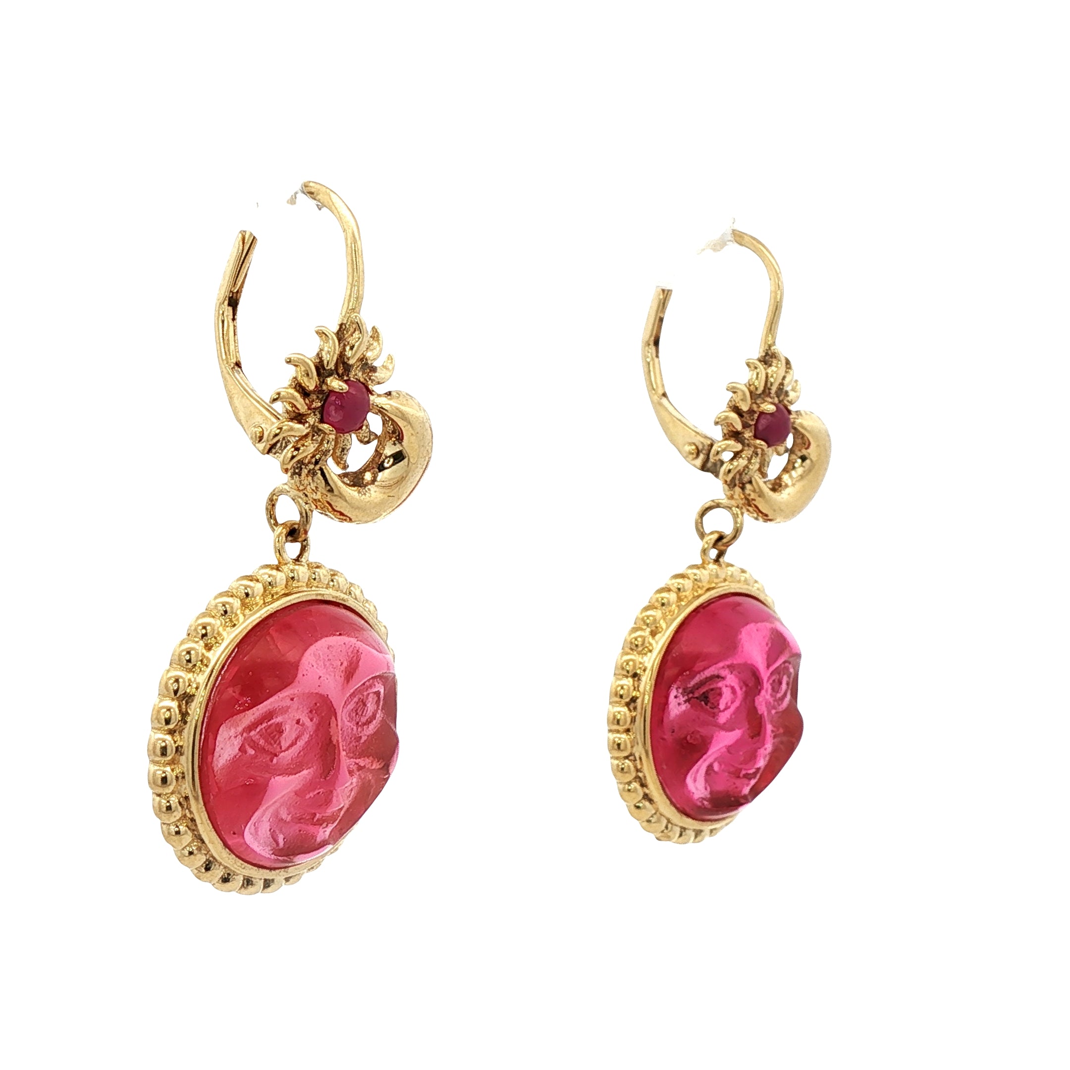 925YG MOON PINK AND SUN RUBY EARRINGS