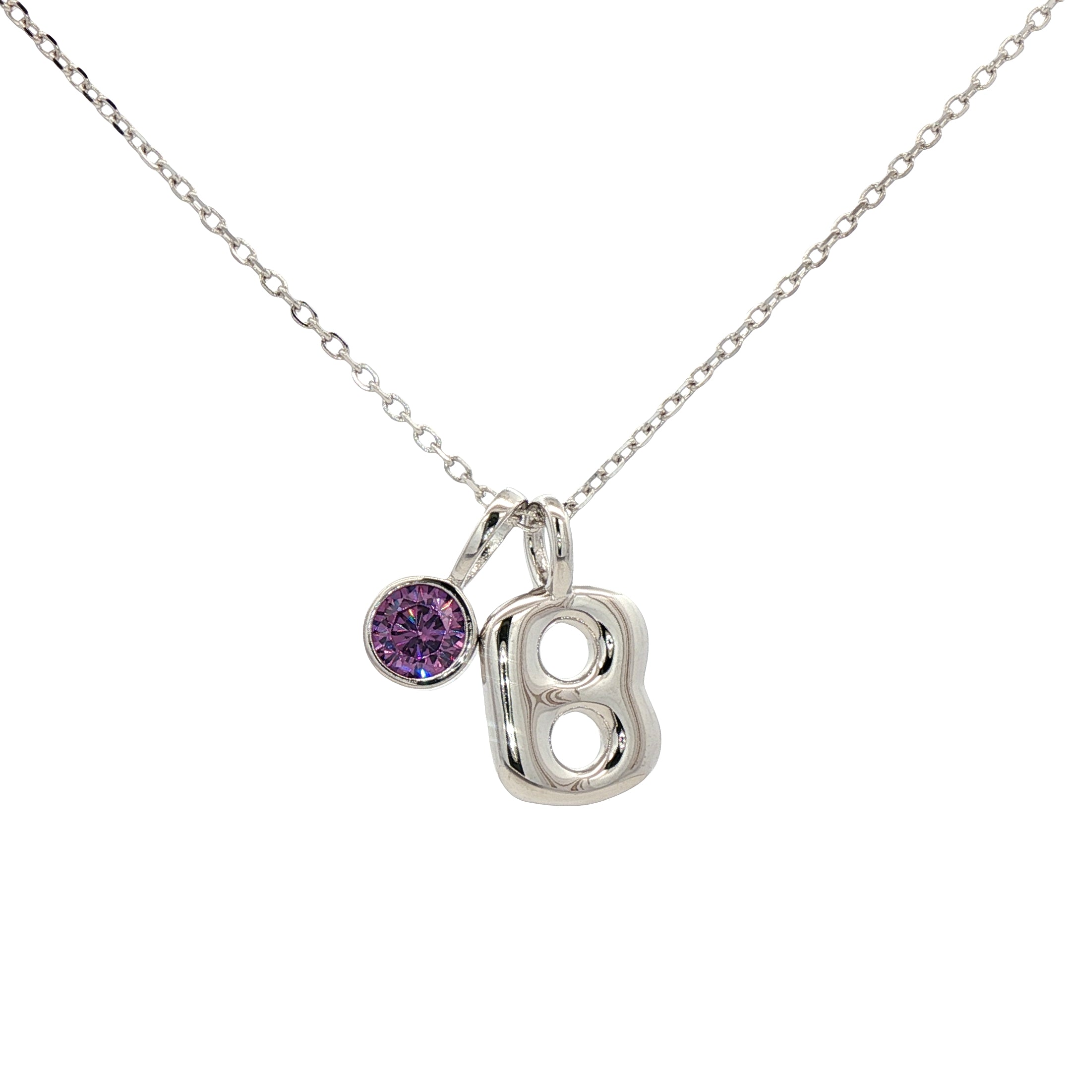 925SL INICIAL B PURPLE CZ PENDANT NECKLACE