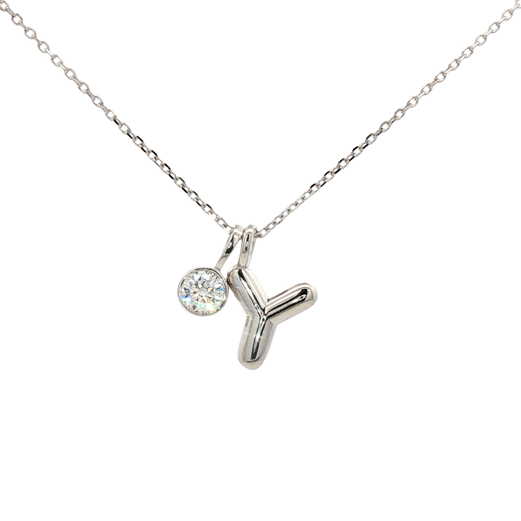 925SL INICIAL Y CZ PENDANT NECKLACE
