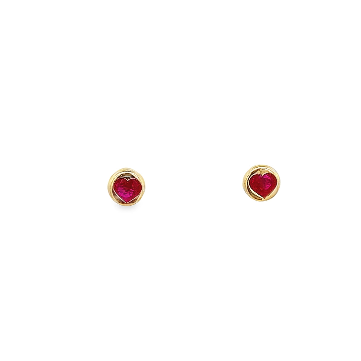 14K GOLD HEART WITH RED CRYSTAL CENTER EARRINGS