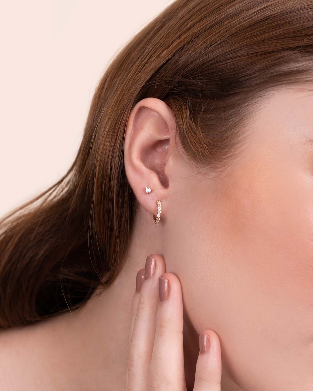 14K GOLD EARRINGS MOONSTONE 2.5MM - C'SANTOS