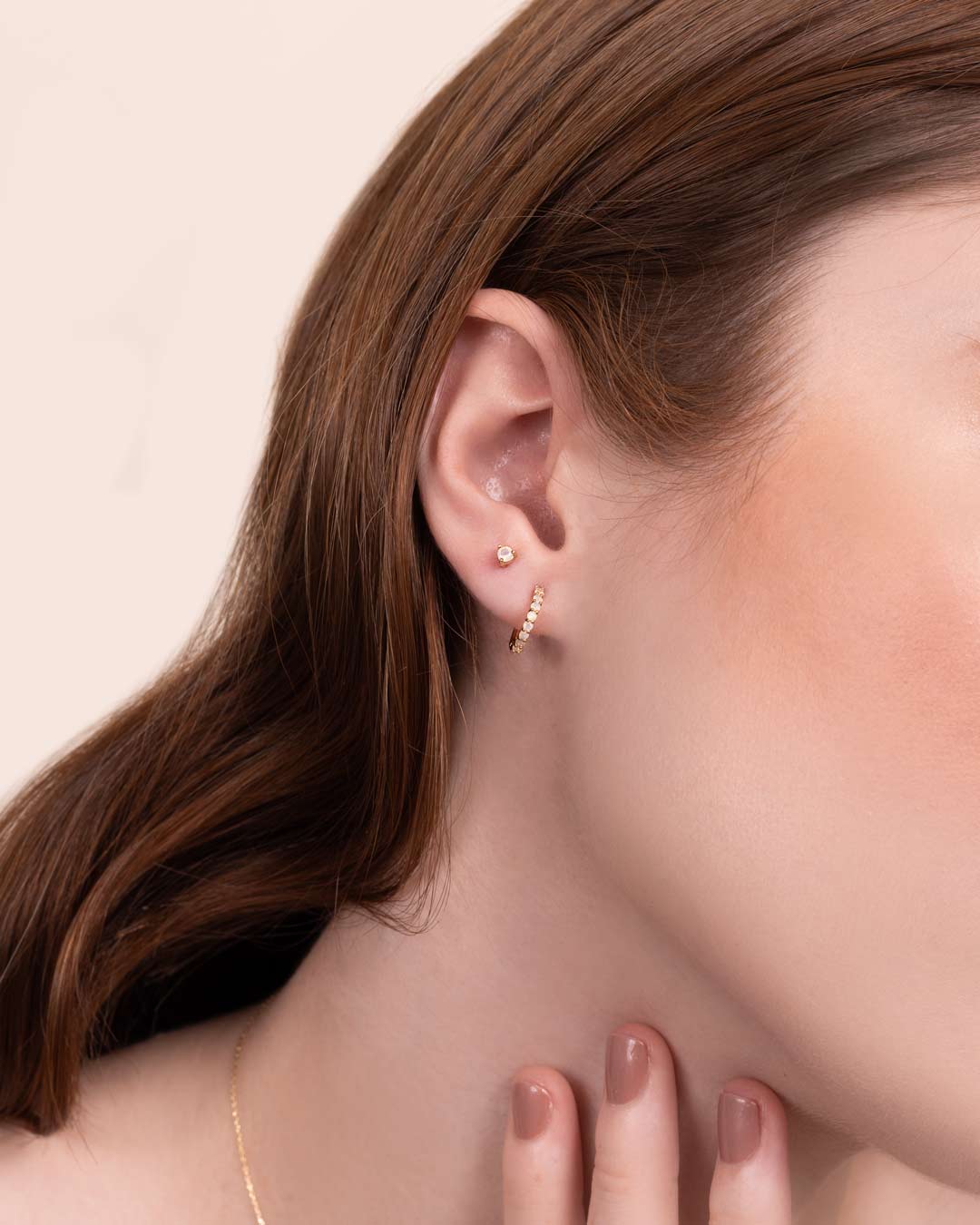 14K GOLD EARRINGS OPAL 2.5MM - C'SANTOS