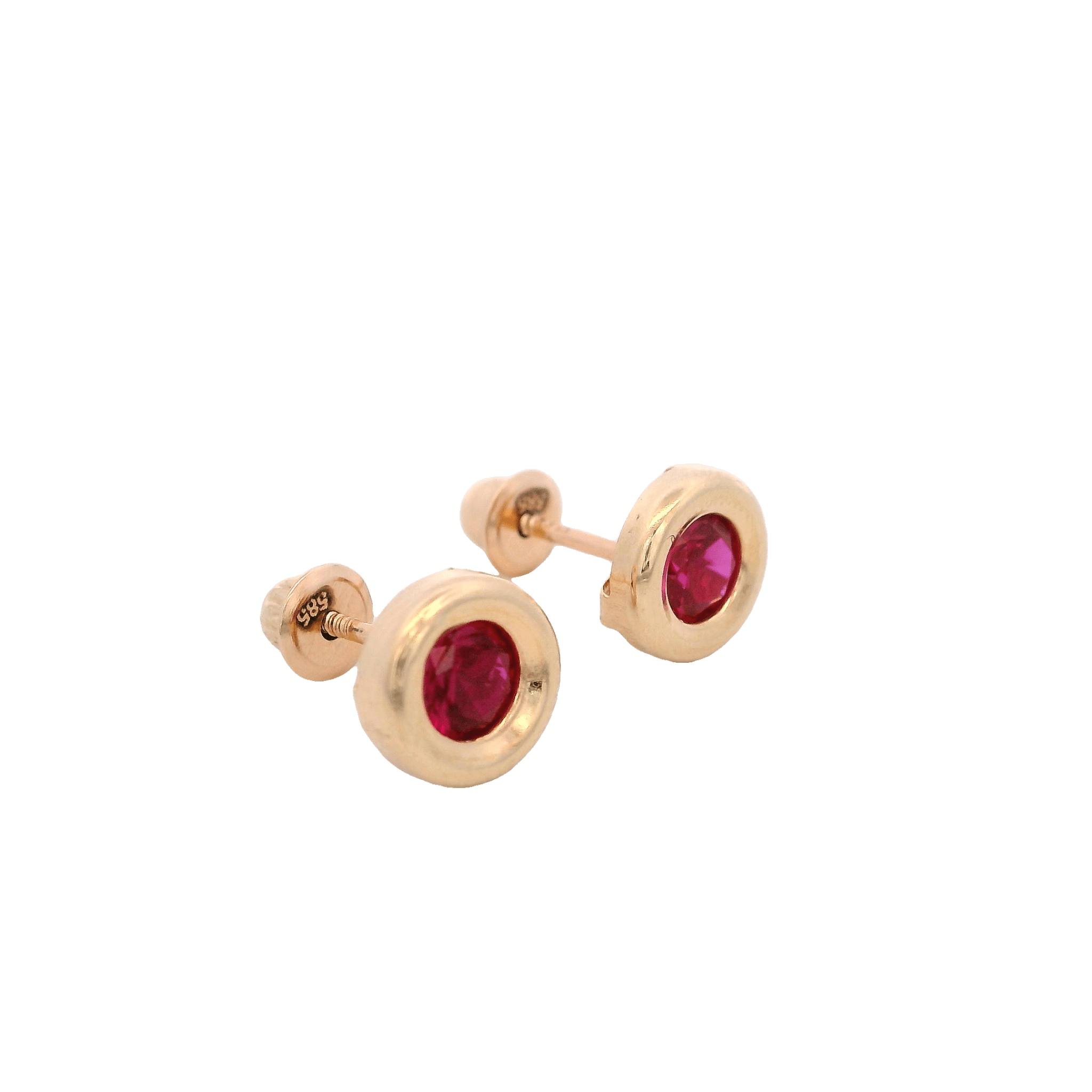 14KY BEZEL JULIO CZ RUBY EARRINGS - C'SANTOS