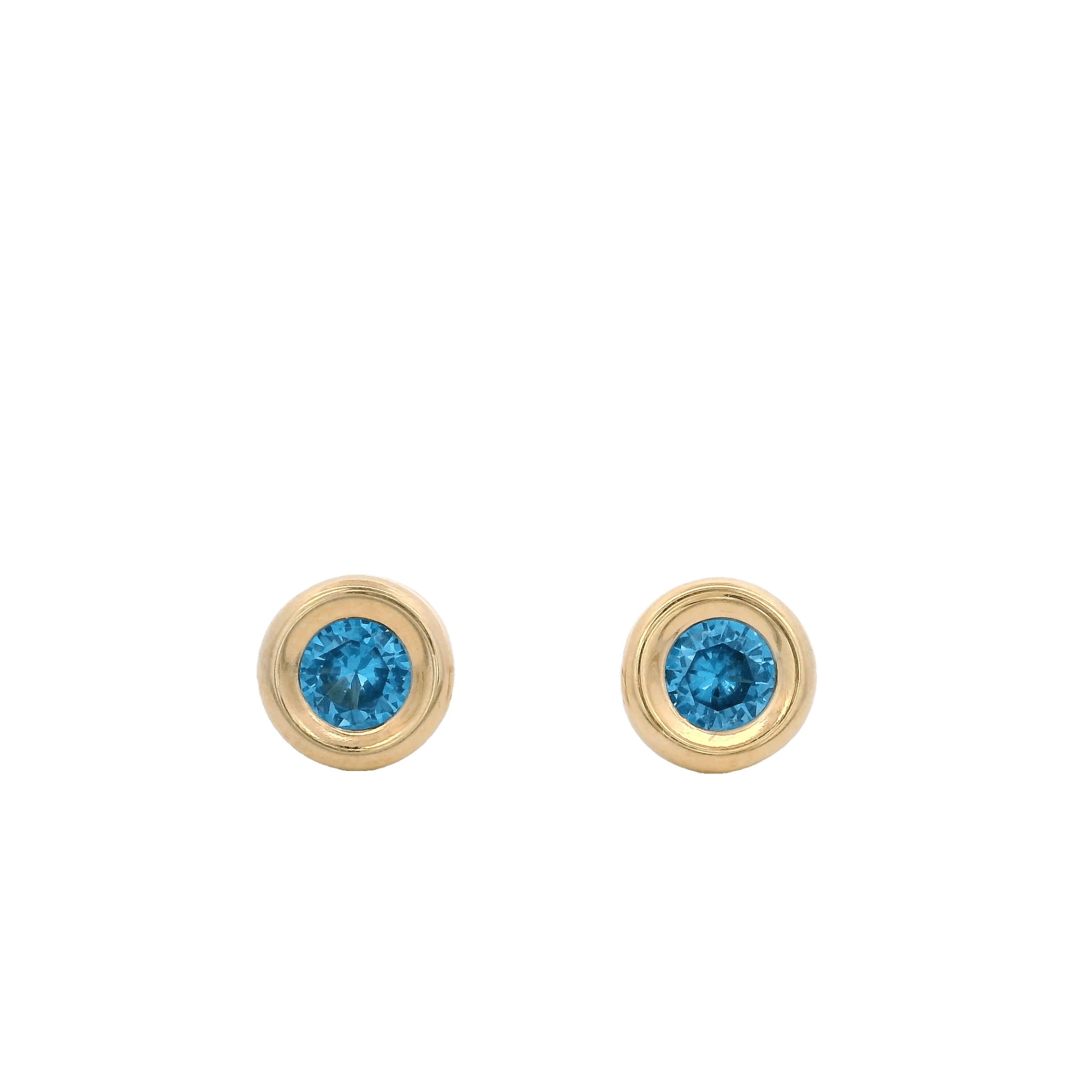 14KY BEZEL MARZO CZ AQUAMARINA EARRINGS - C'SANTOS