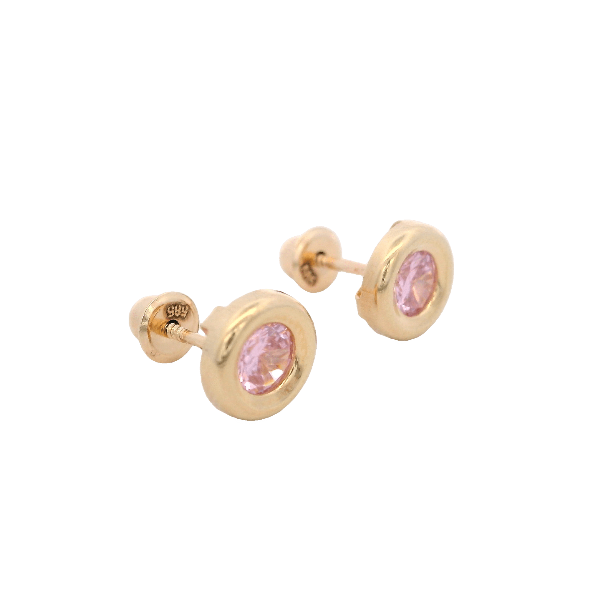 14KY BEZEL OCTUBRE CZ PINK EARRINGS - C'SANTOS