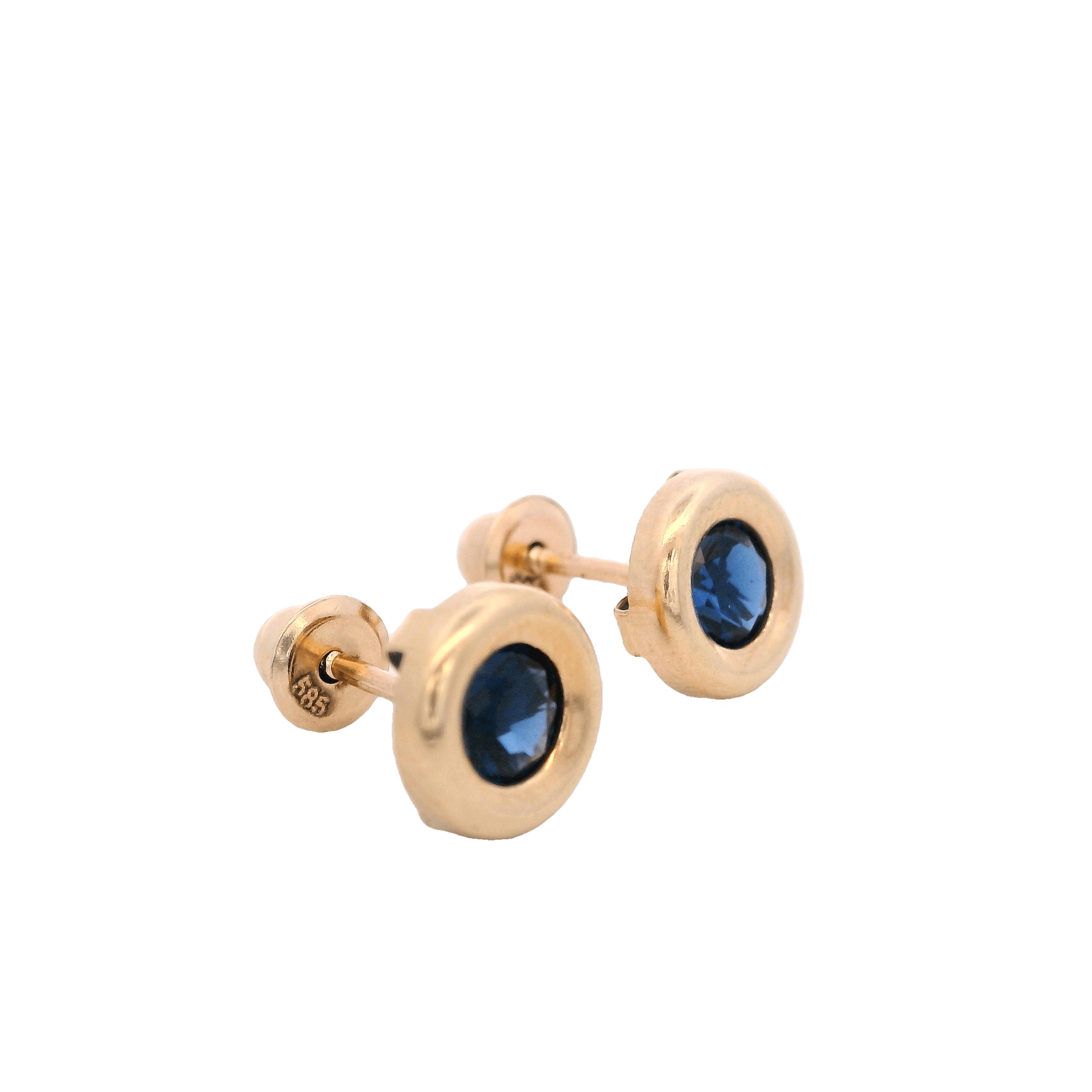 14KY BEZEL SEPTIEMBRE CZ ZAFIRO EARRINGS - C'SANTOS