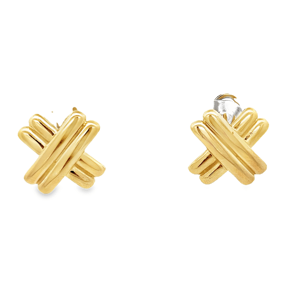14KY DOUBLE X PUFFY EARRINGS - C'SANTOS