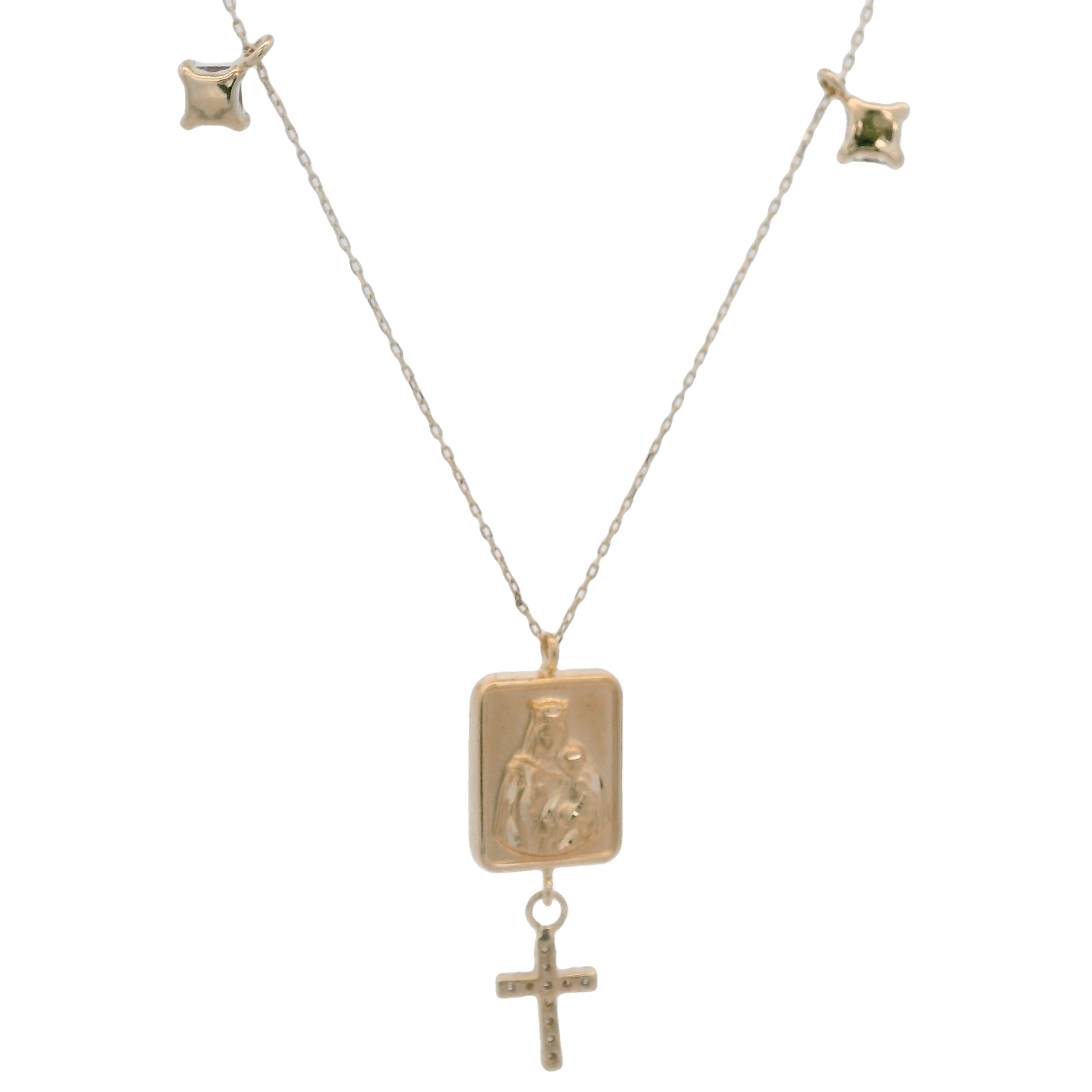 14KY HEART OF JESUS Y CROSS NECKLACE - C'SANTOS