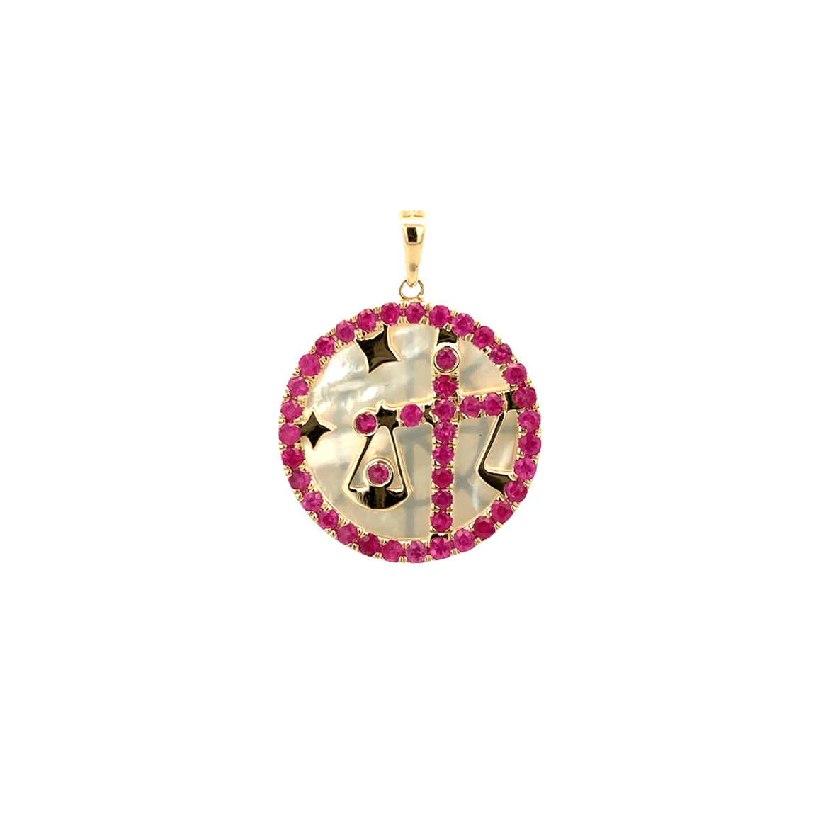 14KY LIBRA ZODIAC MOP & PINK SAPPHIRE CHARM ST7.92CT - C'SANTOS