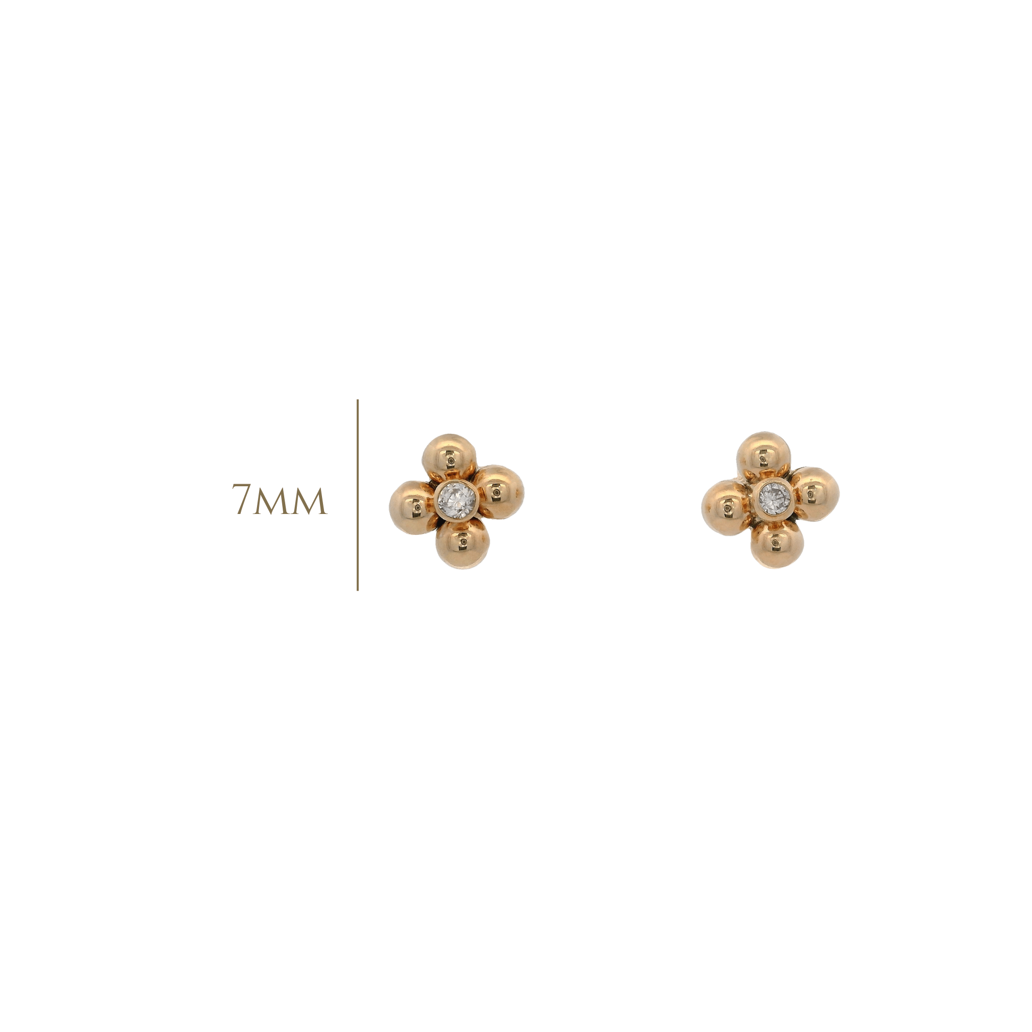 14KY SMALL FLOWER CENTER CZ 6MM EARRINGS - C'SANTOS