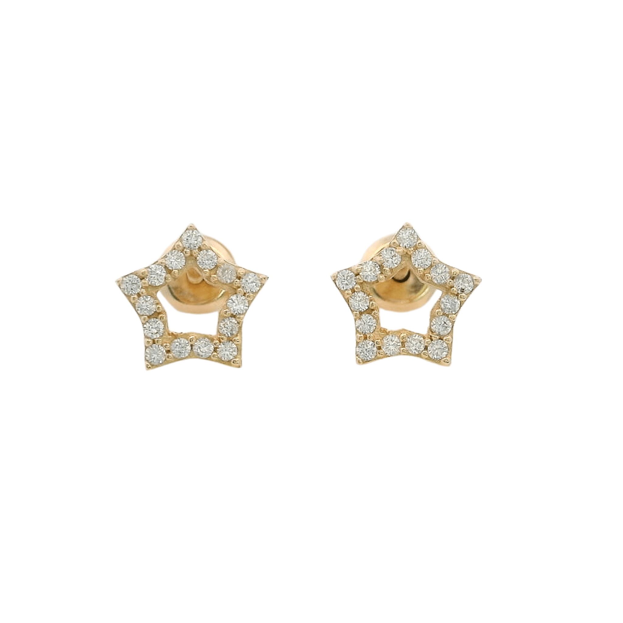 14KY SMALL OUTLINE STAR PAVE EARRINGS - C'SANTOS