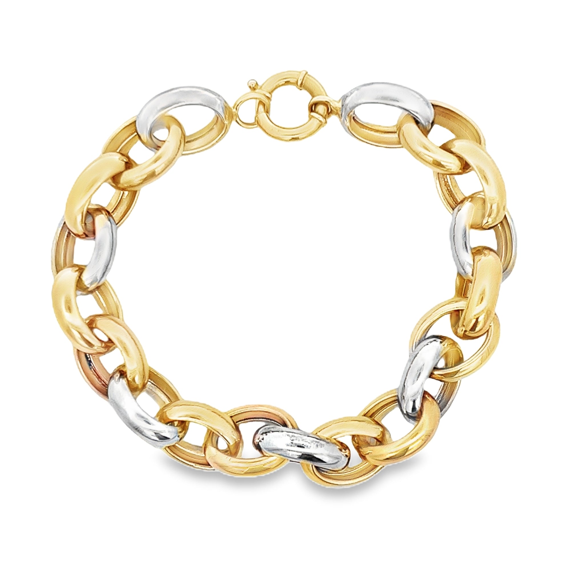 14KYWR CHUNKY LINKS TRIPLE TONE BRACELET - C'SANTOS