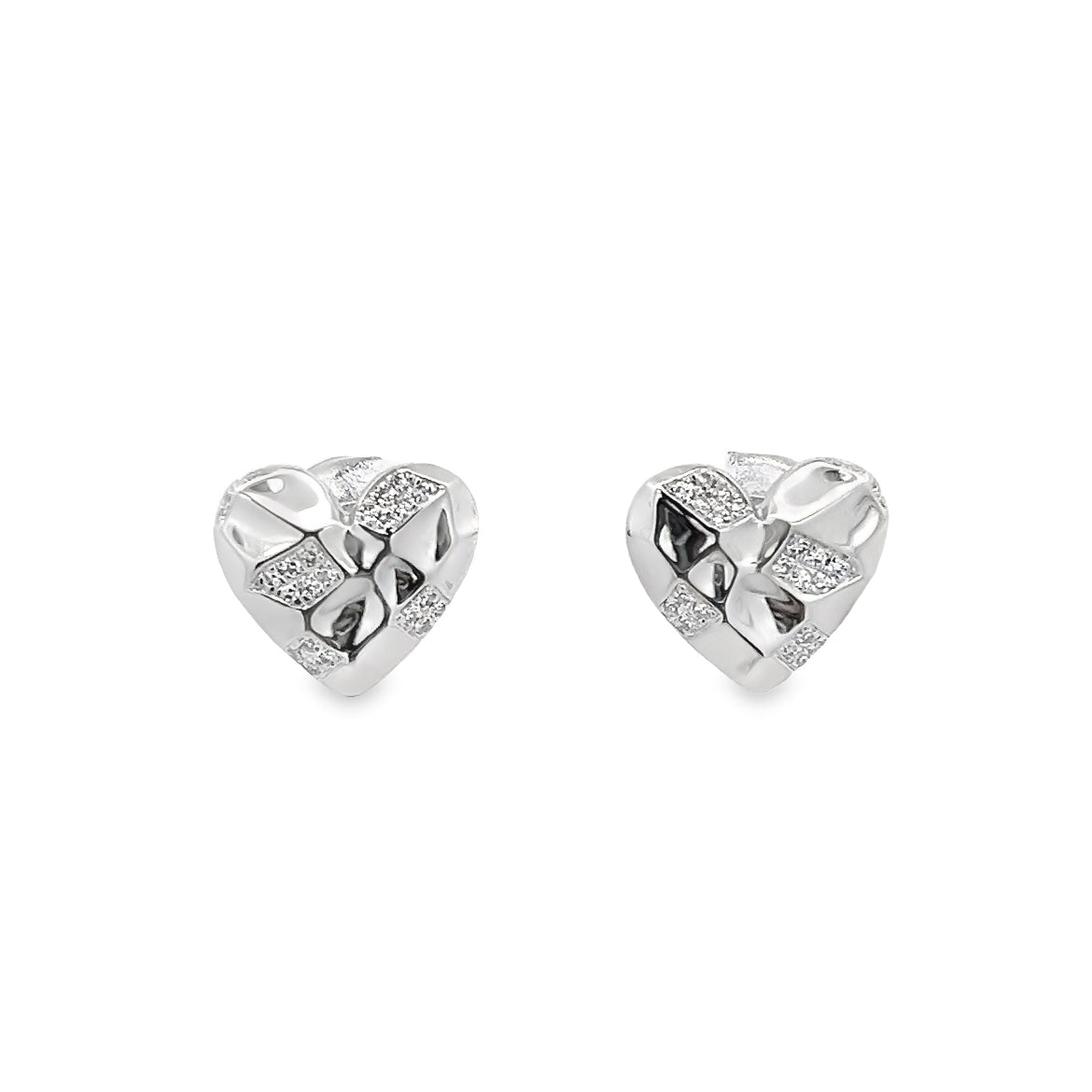 14K WHITE GOLD TEXTURE HEART EARRINGS