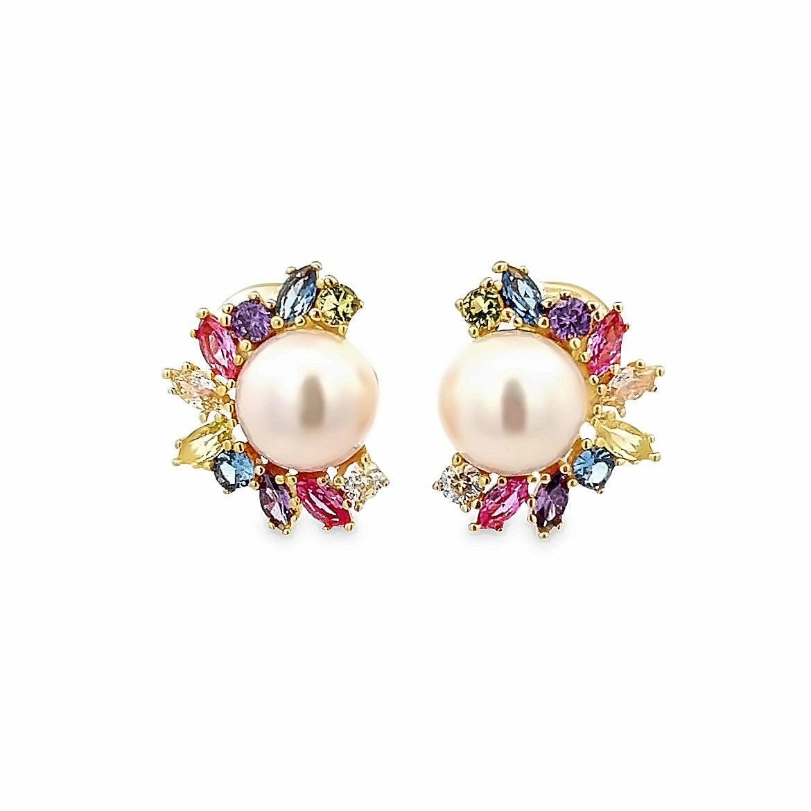 925 SILVER GOLD PEARL AND MULTI STONE EARRINGS