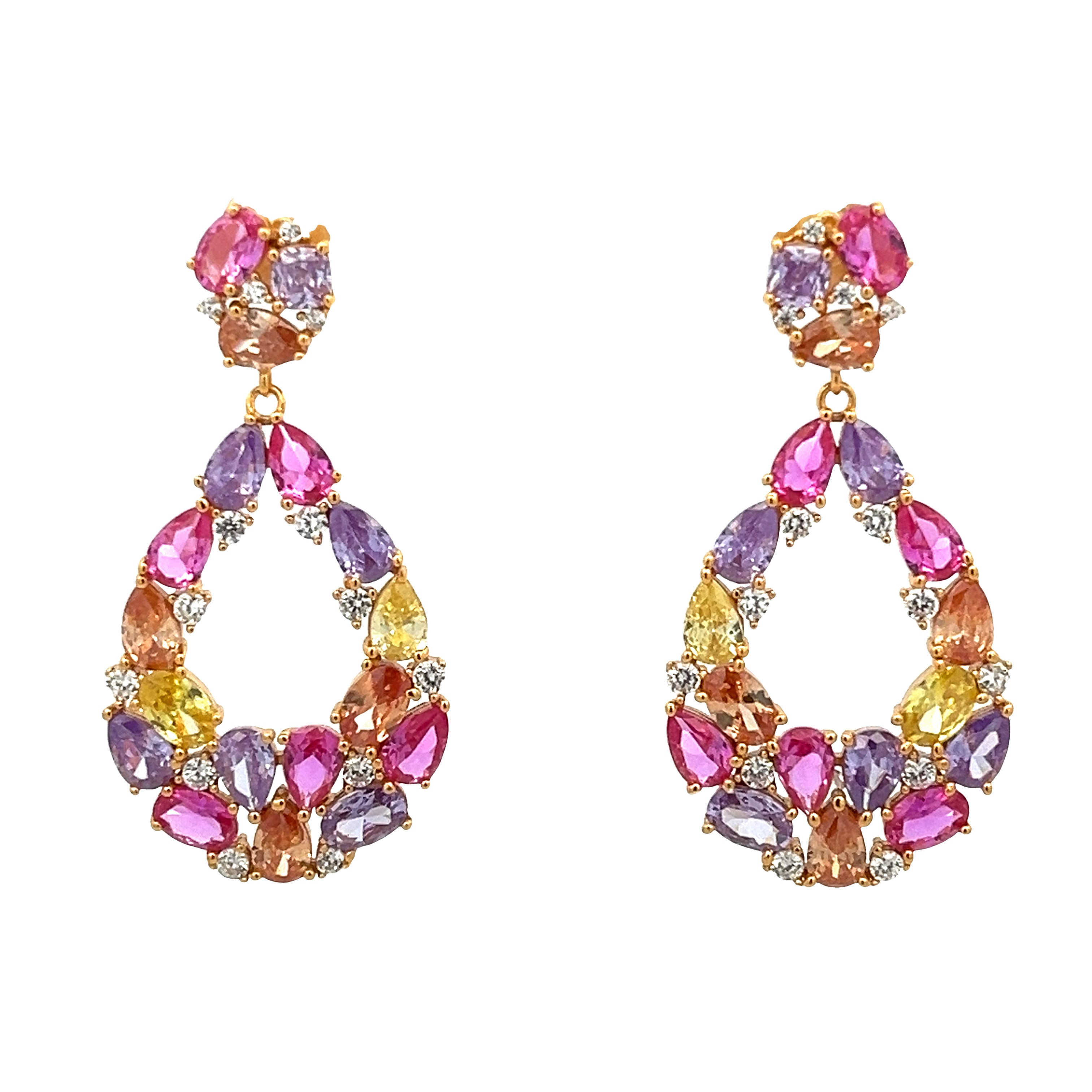 925 SILVER GOLD PLATED PINK AND PURPLE CRYSTAL EARRINGS