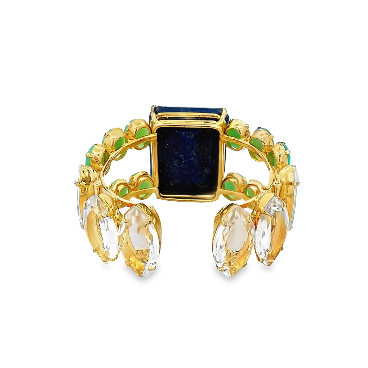 CUFF WITH LAPIS CENTER CRYSOPRASE AND CLEAR QUARTZ