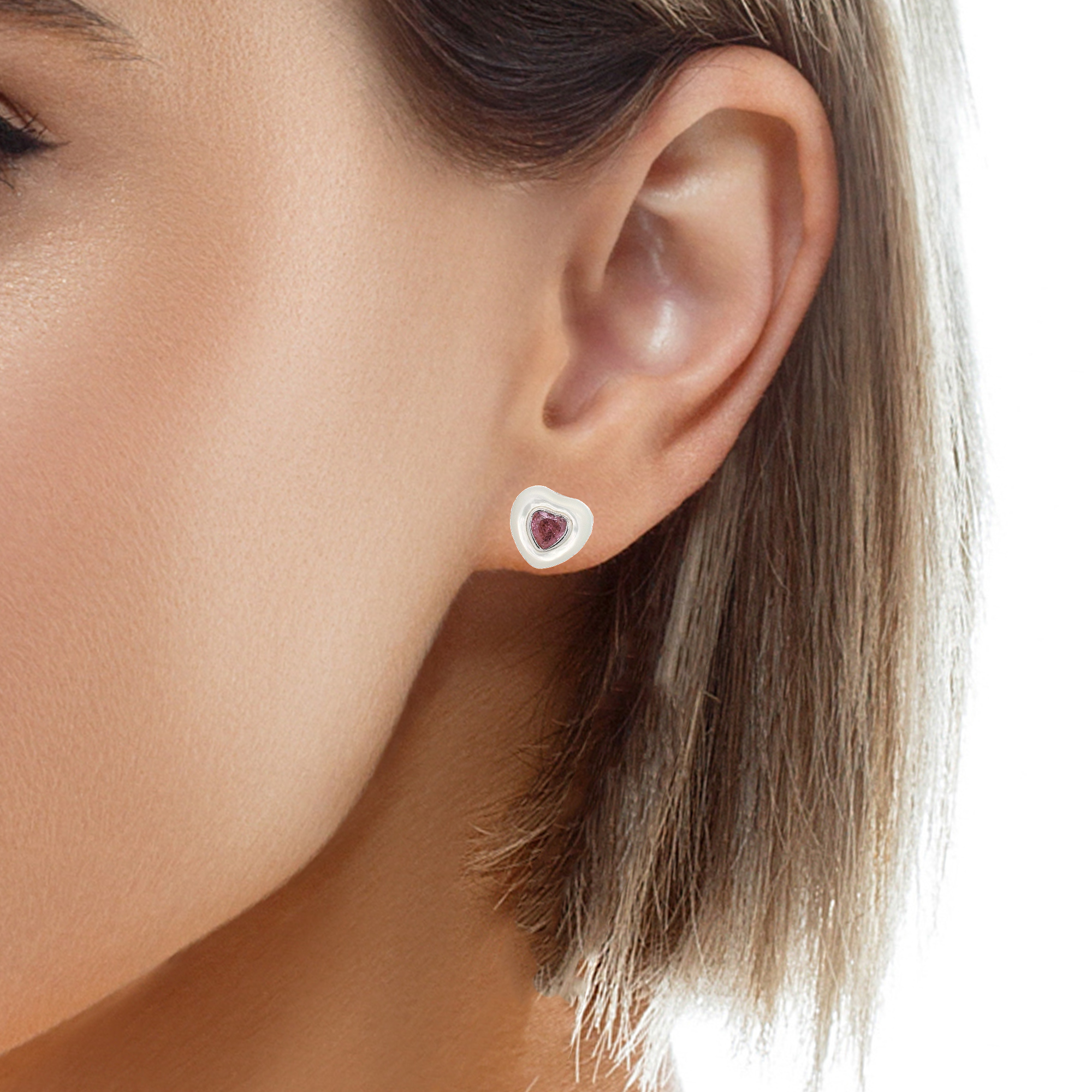 925SS HEART PINK CZ AND SHELL PEARL EARRINGS