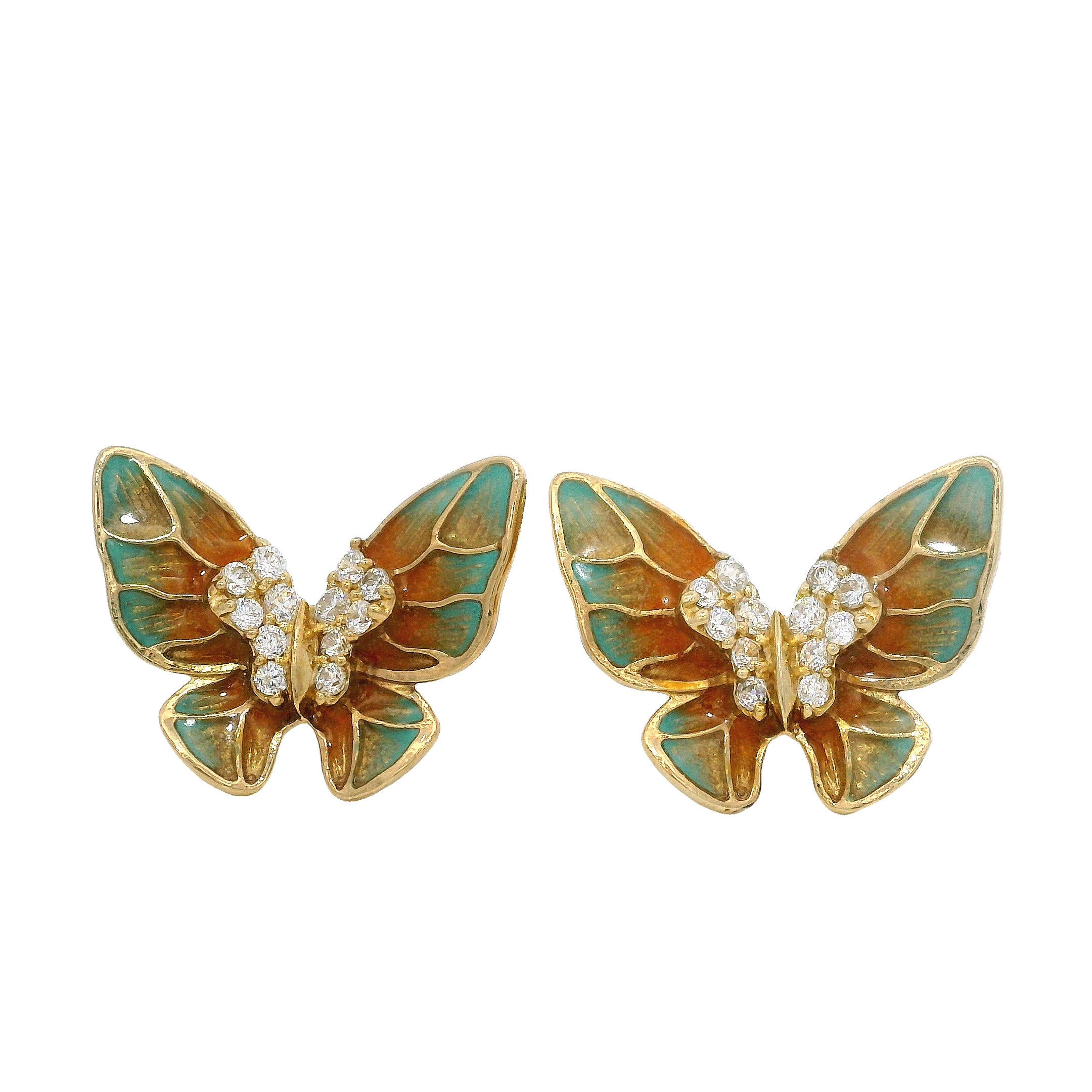 925YG MEDIUM BUTTERFLY ENAMEL ORAGE AND AQUA EARRINGS