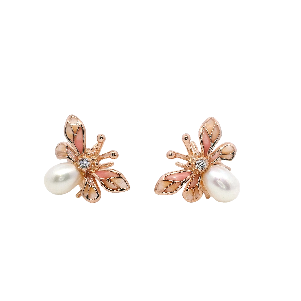 925RG SMALL BEE PINK WITH PEARL STUDS EARRINGS