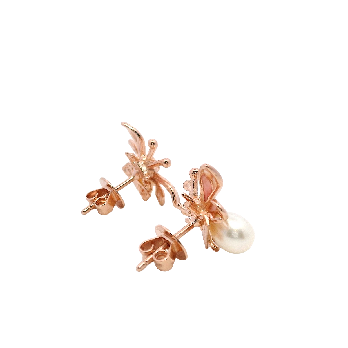 925RG SMALL BEE PINK WITH PEARL STUDS EARRINGS