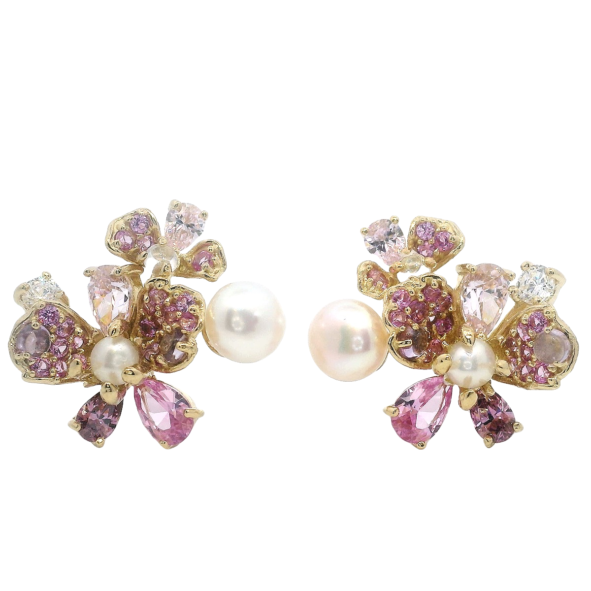 925YG FLOWER PINK AND PEARL EARRINGS