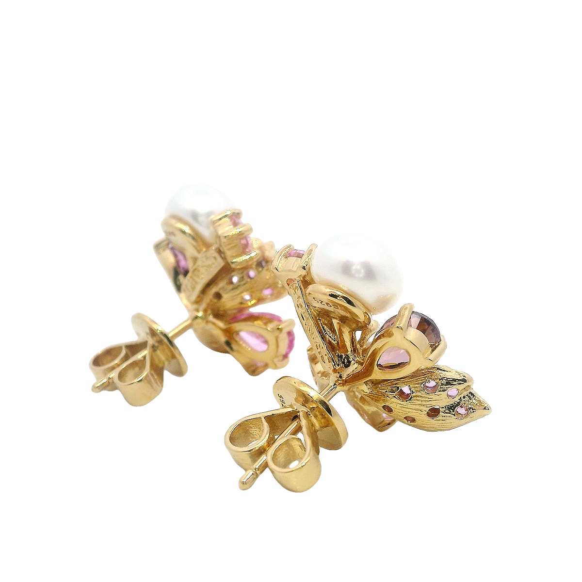 925RG FLOWER PINK AND PEARL EARRINGS