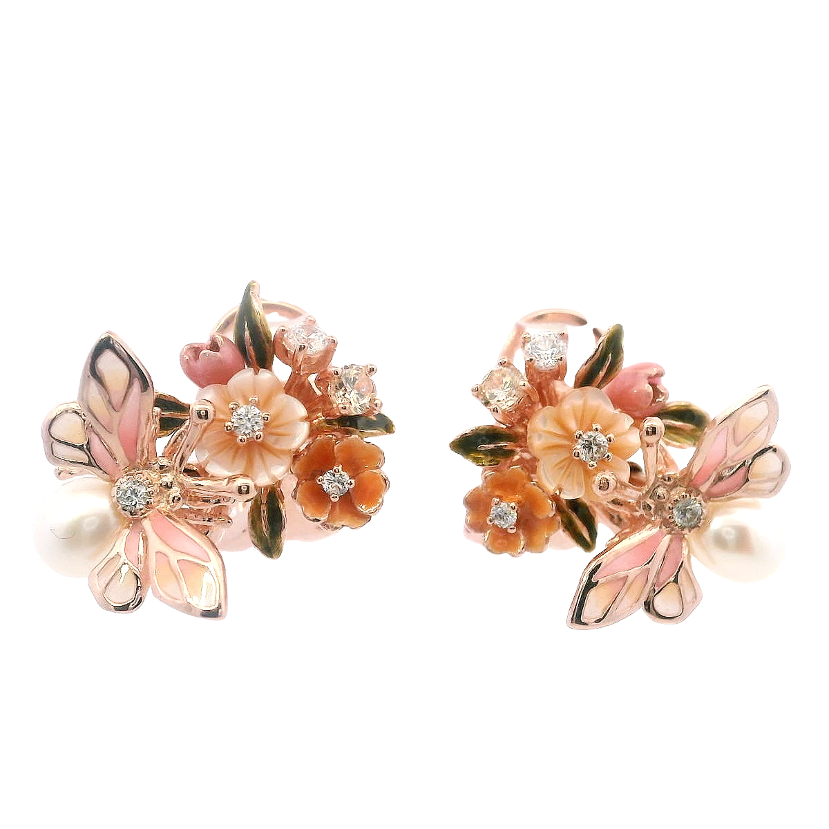 925RG BEE ENAMEL PINK WITH FLOWER PEARL EARRINGS