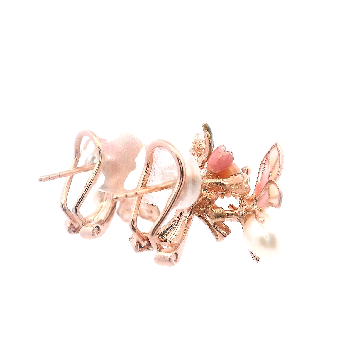 925RG BEE ENAMEL PINK WITH FLOWER PEARL EARRINGS