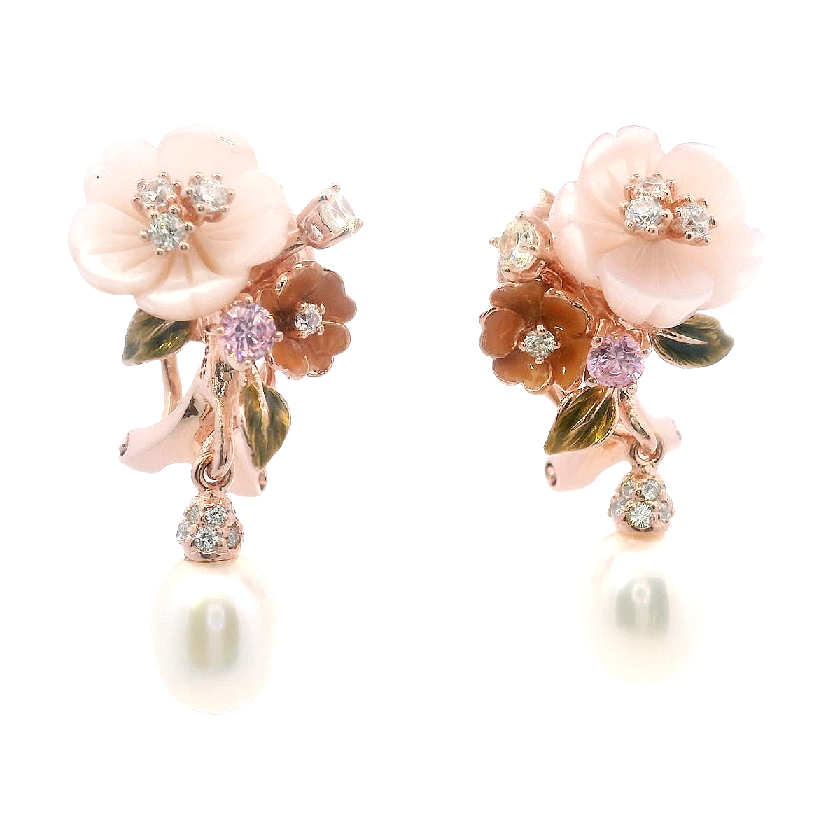 925RG FLOWER PINK WITH PERL EARRINGS