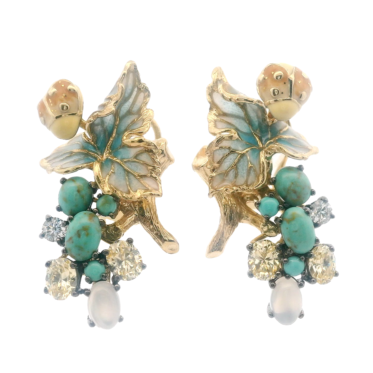 925YG BRANCH TURQUESA SKY WITH LADYBUG EARRINGS