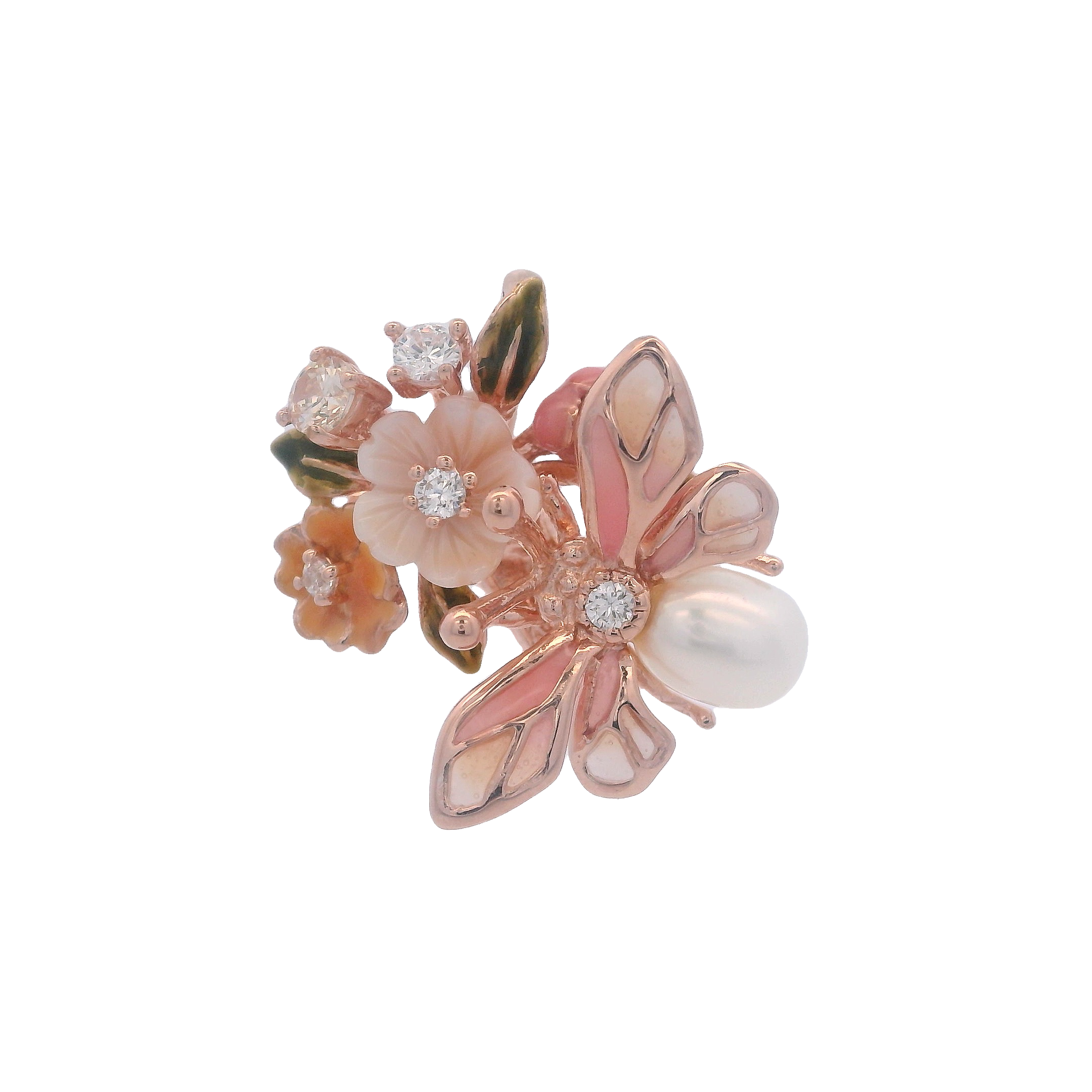 925RG TRIPLE FLOWER AND BEE PEARL PENDANT
