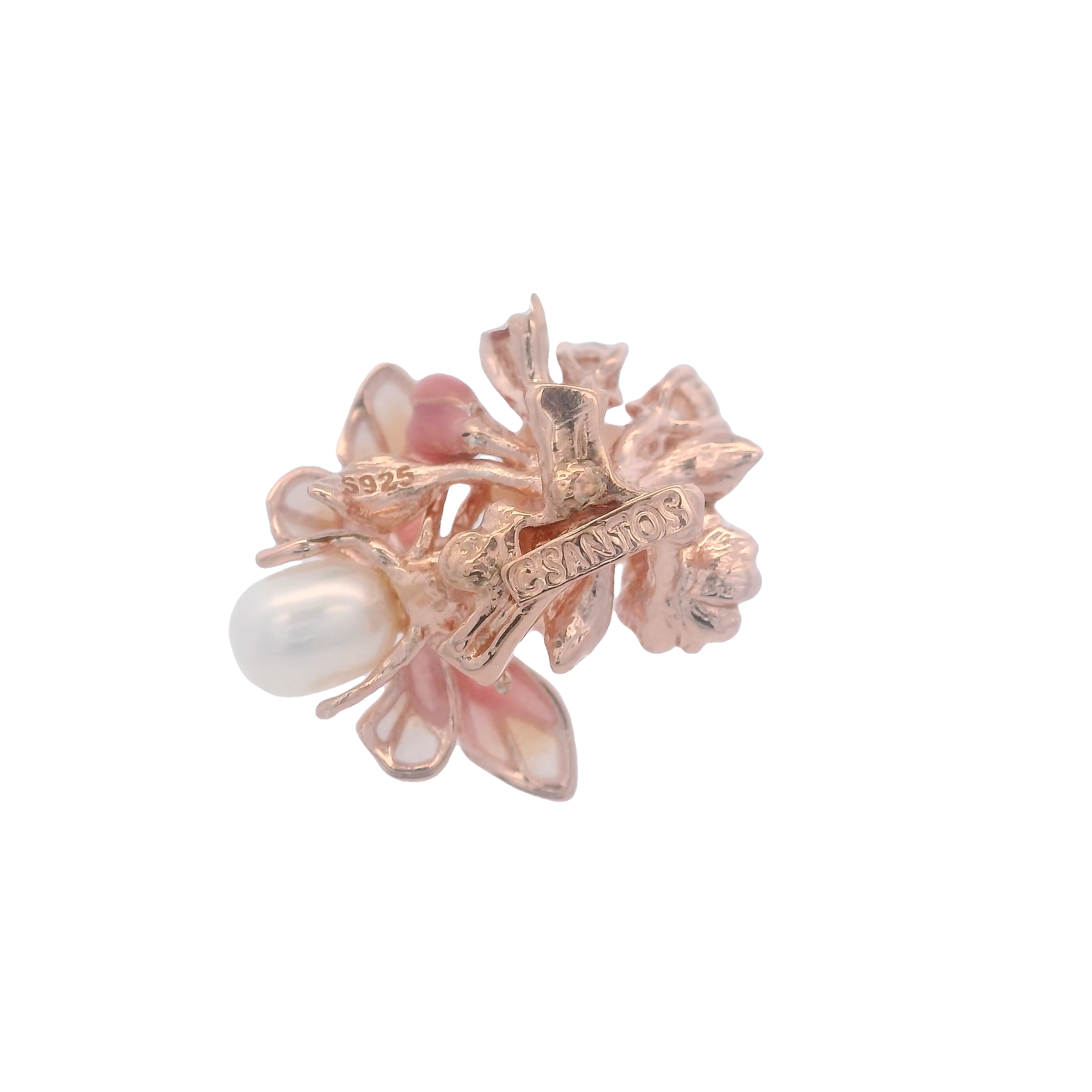 925RG TRIPLE FLOWER AND BEE PEARL PENDANT