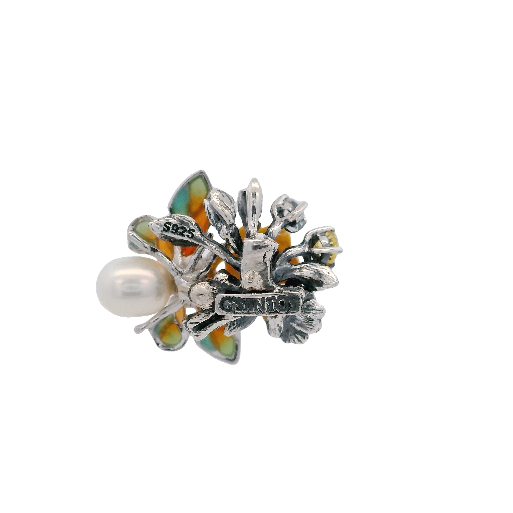 925SL TRIPLE FLOWER AND BEE PEARL PENDANT