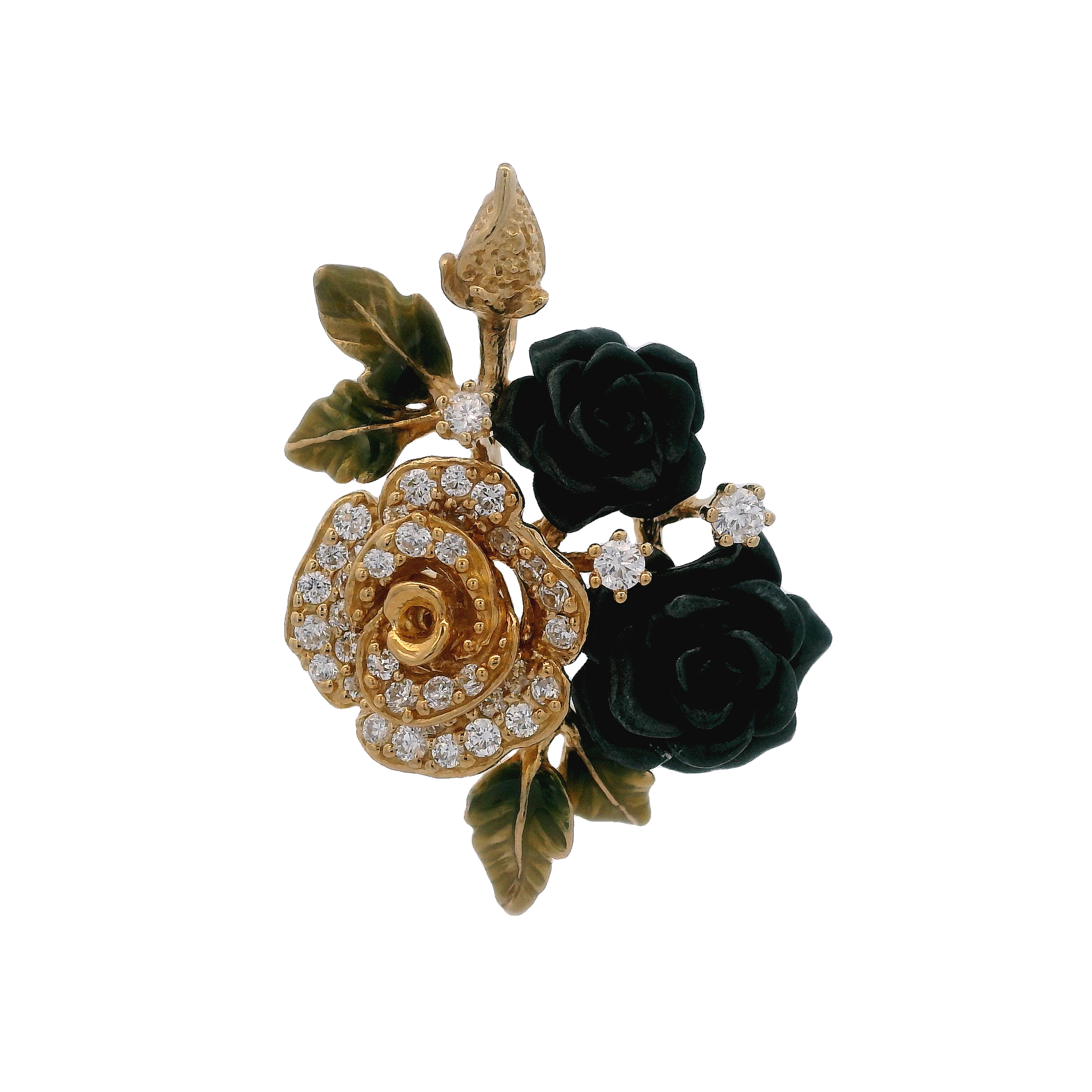 925YG DOUBLE FLOWER BLACK AND FLOWER PAVE EARRINGS